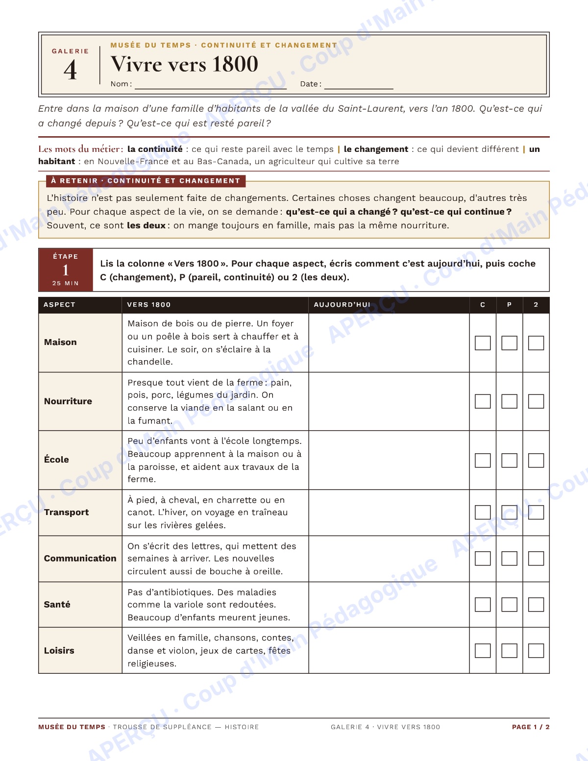 Page 7 — Musée du temps (histoire) — 7e-8e, suppléance