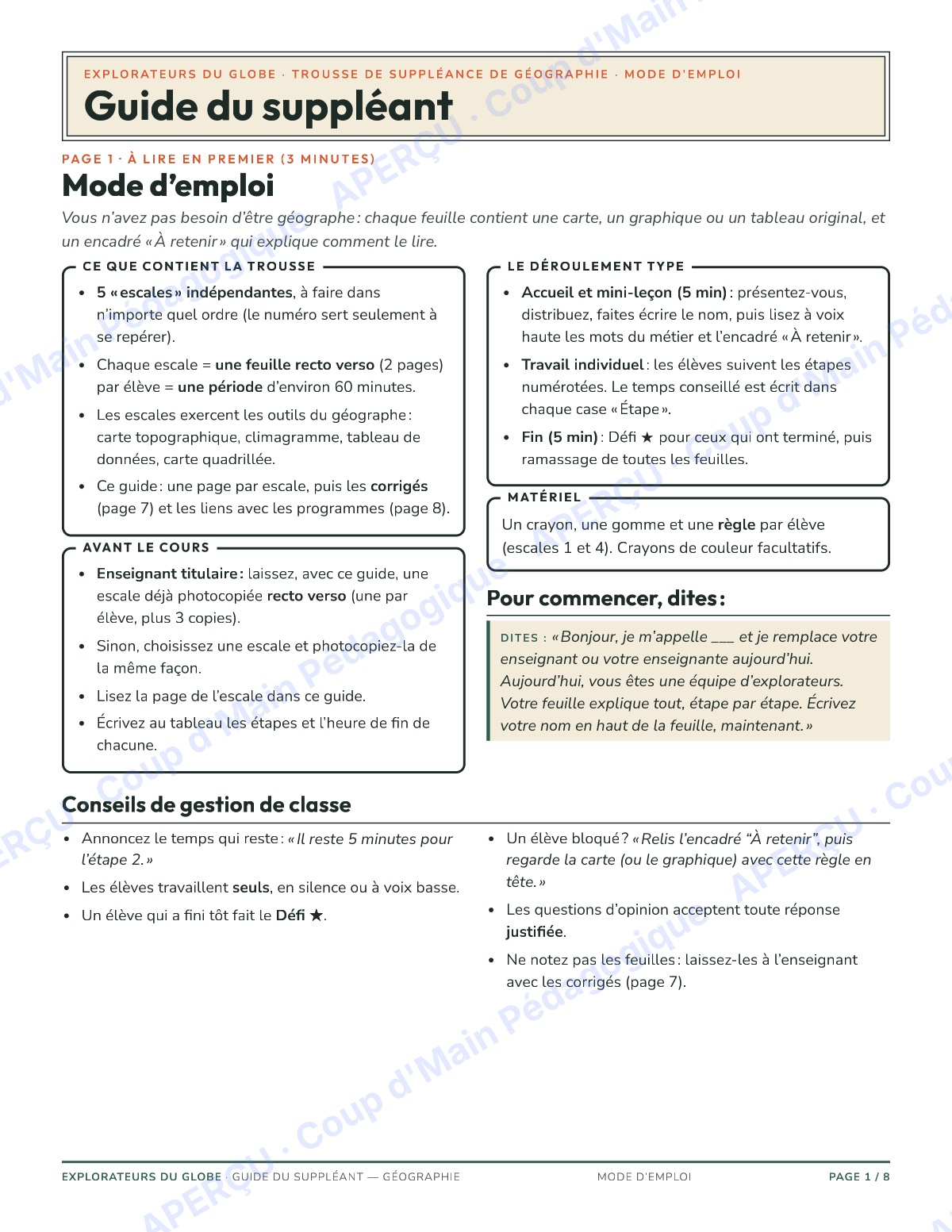 Page 1 — Explorateurs du globe (géo) — 7e-8e, suppléance