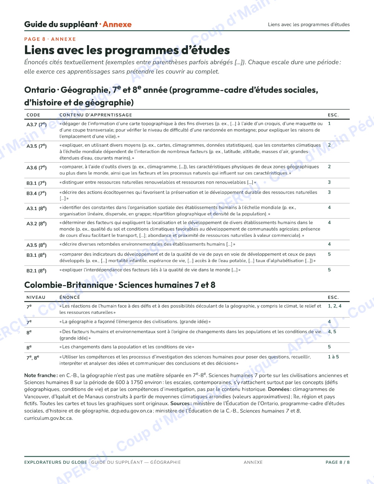 Page 8 — Explorateurs du globe (géo) — 7e-8e, suppléance