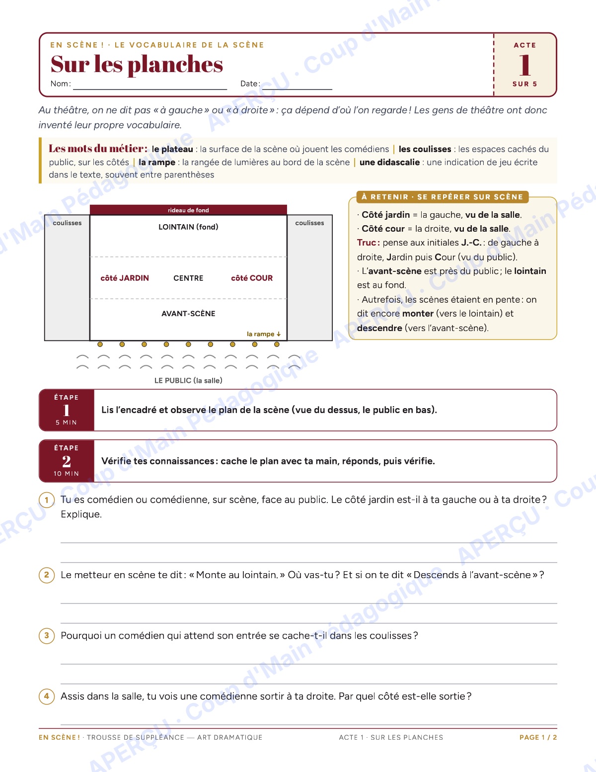 Page 1 — En scène ! (art dramatique) — 7e-8e, suppléance
