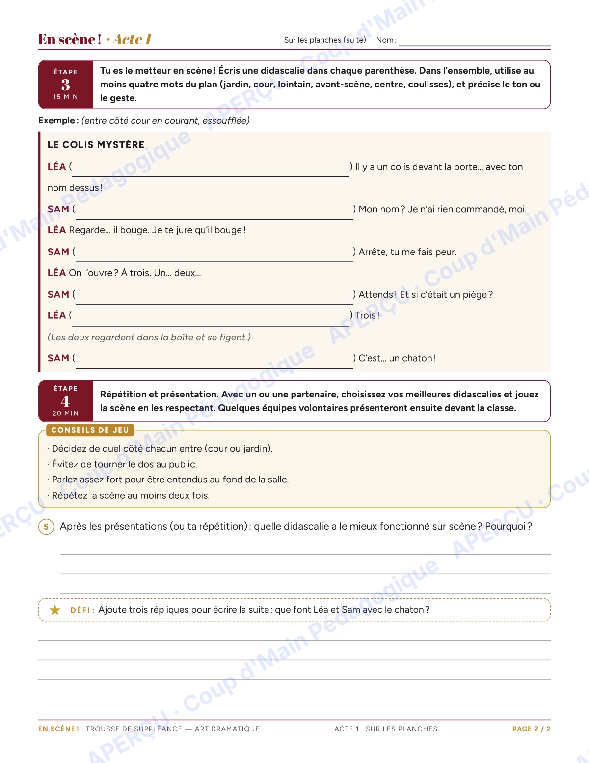 Page 2 — En scène ! (art dramatique) — 7e-8e, suppléance