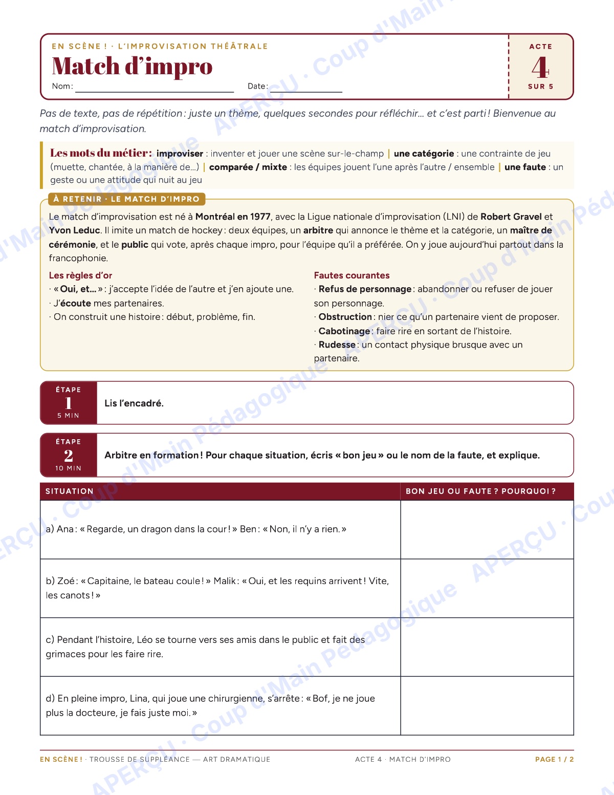 Page 7 — En scène ! (art dramatique) — 7e-8e, suppléance