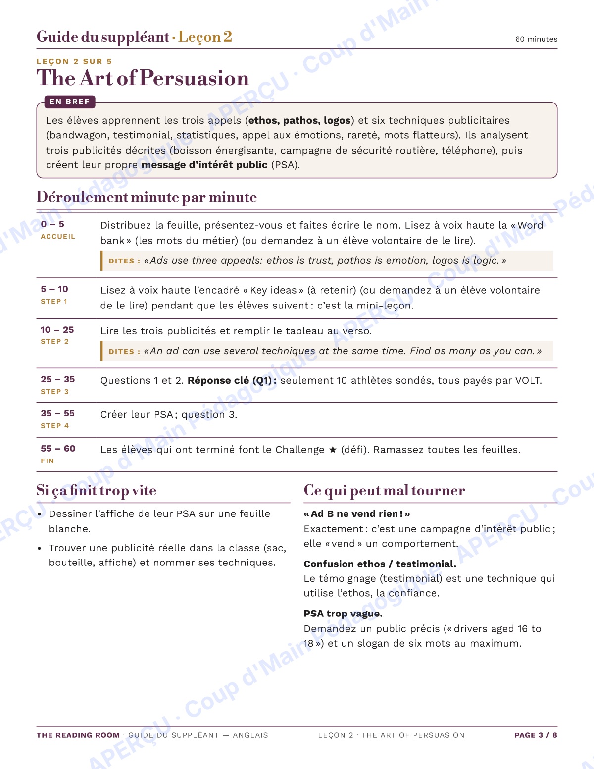 Page 3 — L'anglais — 9e-10e année, trousse de suppléance