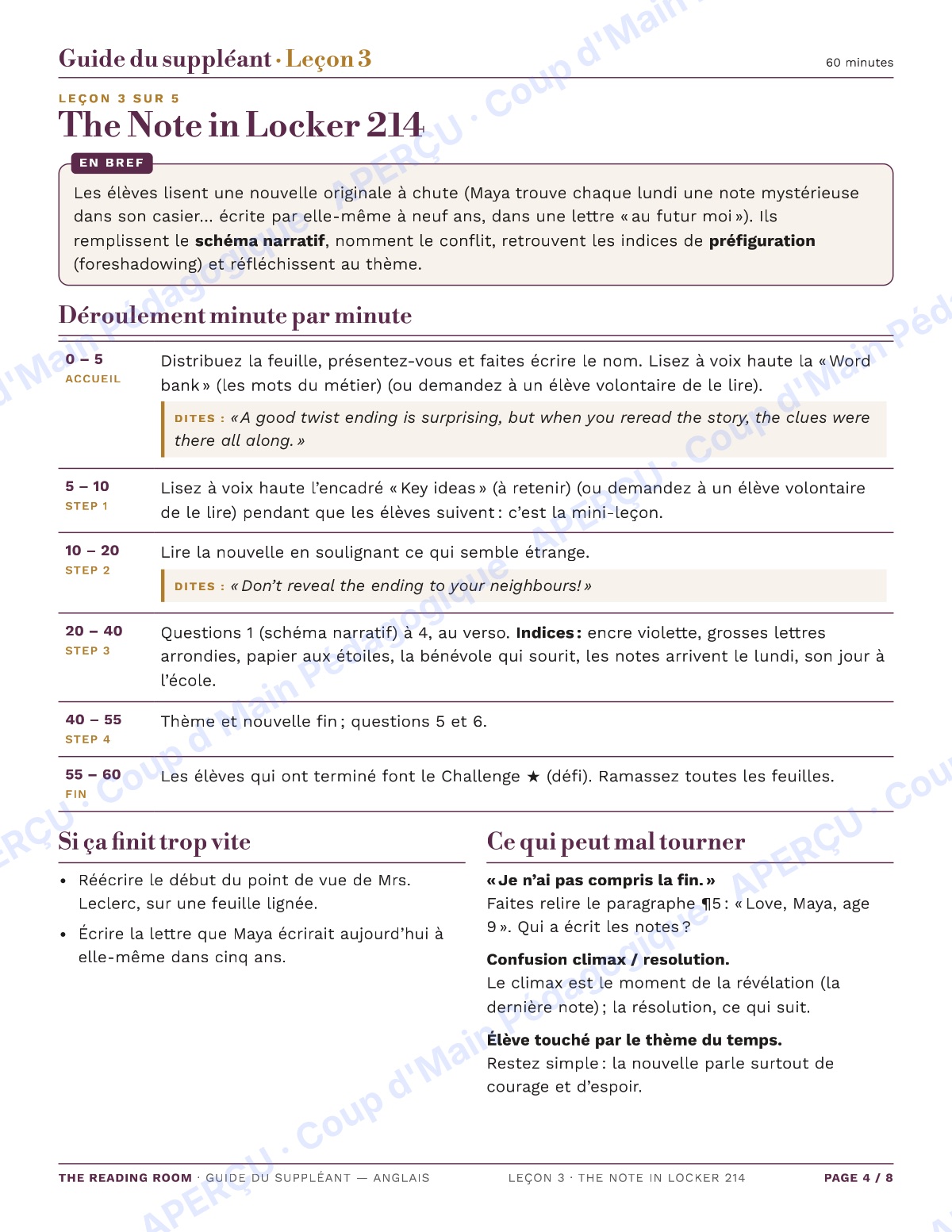 Page 4 — L'anglais — 9e-10e année, trousse de suppléance