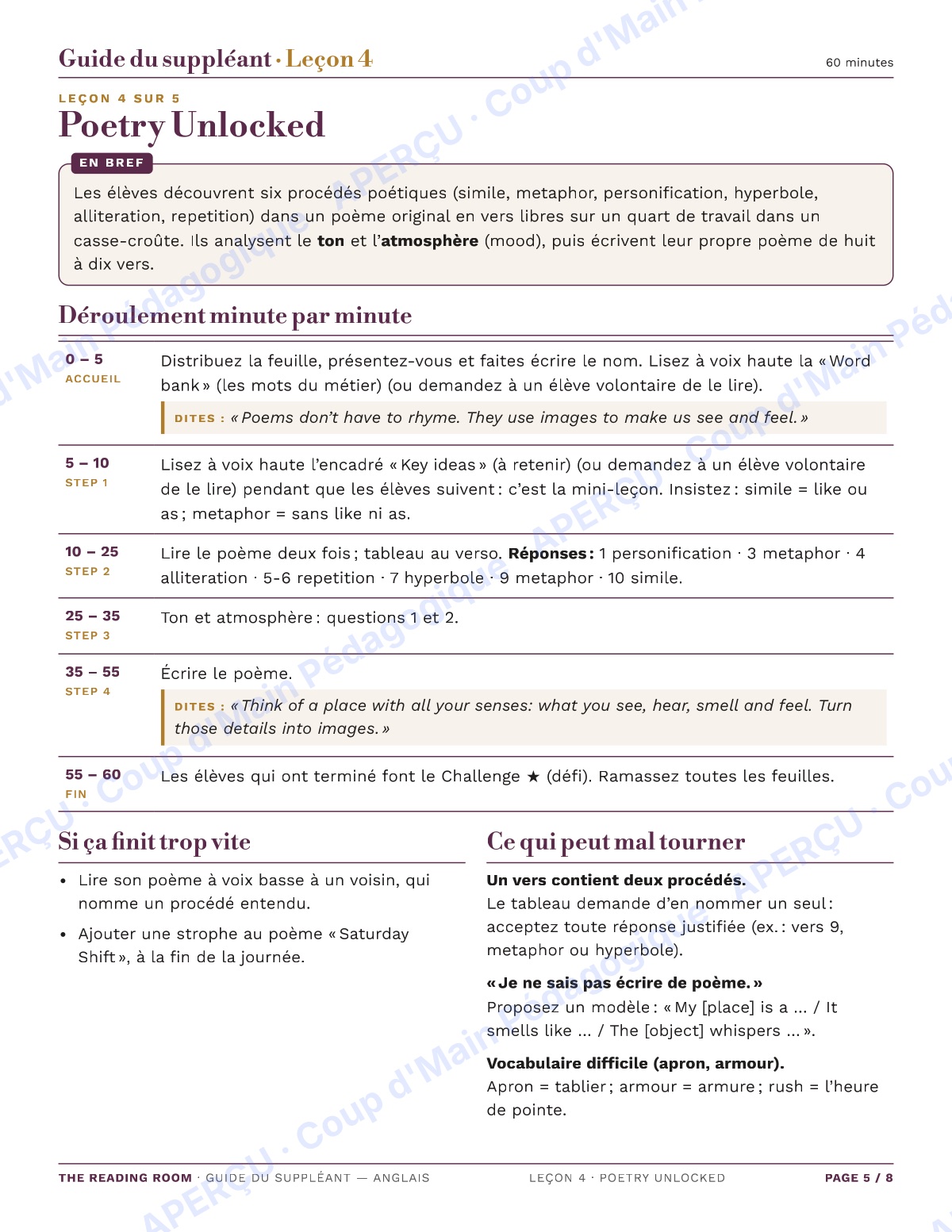 Page 5 — L'anglais — 9e-10e année, trousse de suppléance