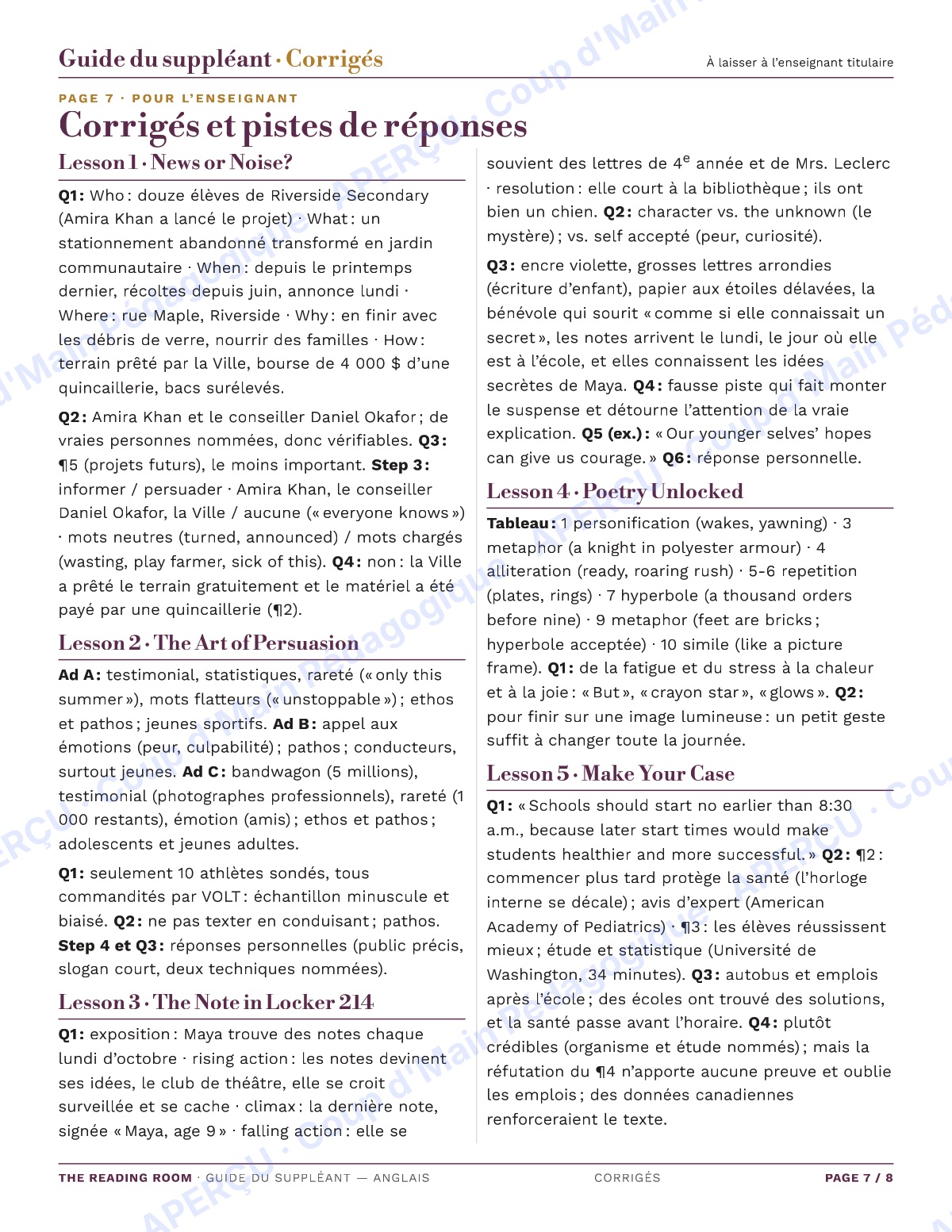 Page 7 — L'anglais — 9e-10e année, trousse de suppléance