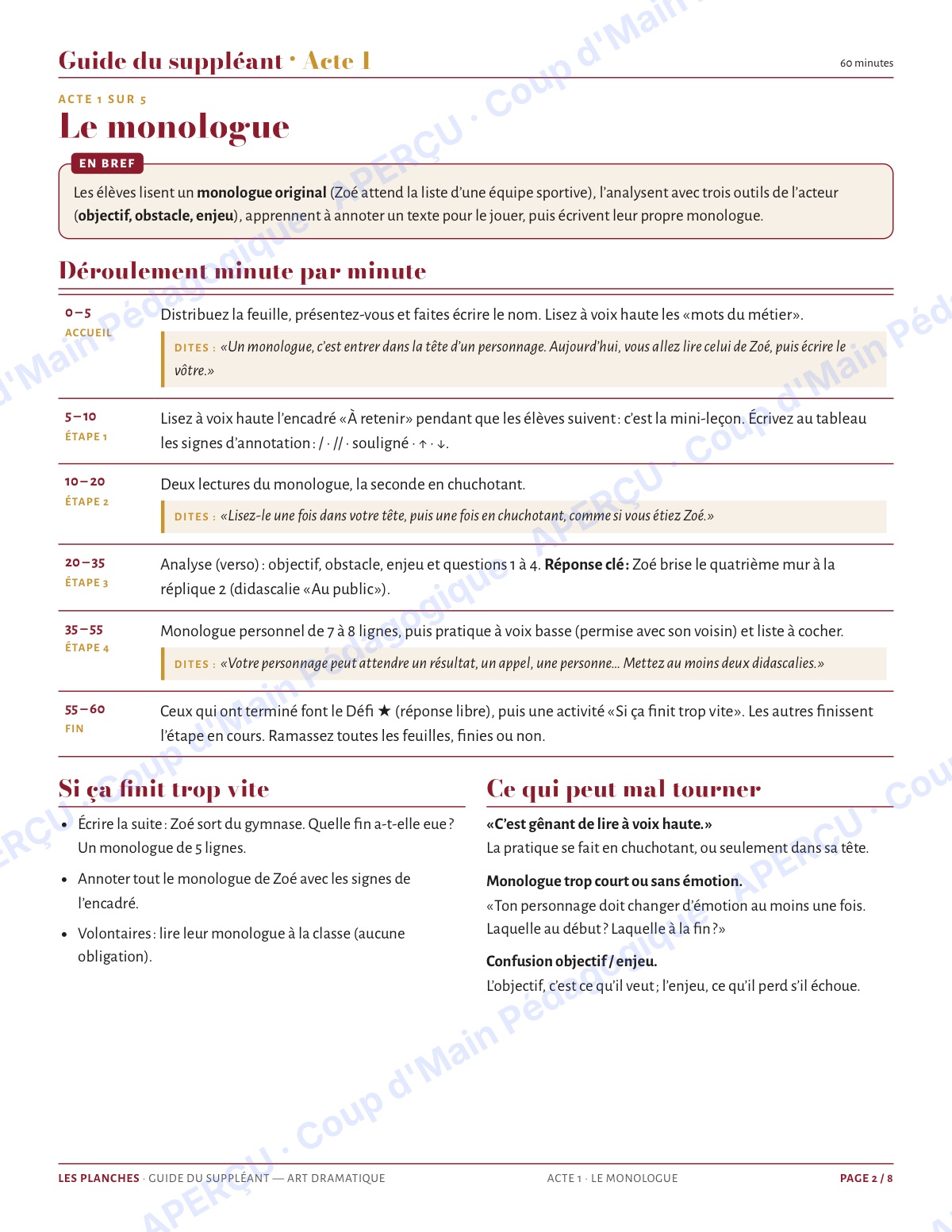 Page 2 — Art dramatique — 9e-10e, trousse de suppléance