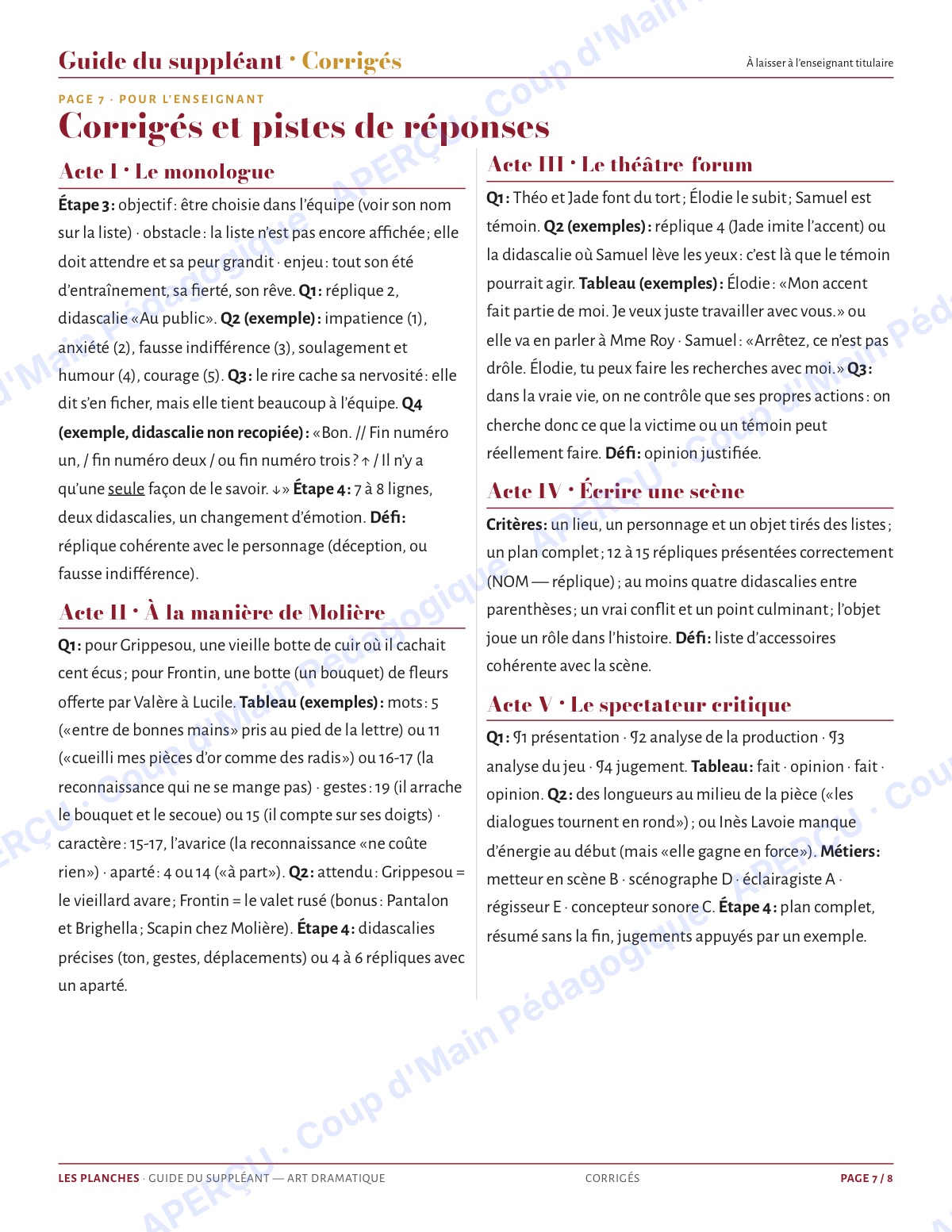 Page 7 — Art dramatique — 9e-10e, trousse de suppléance