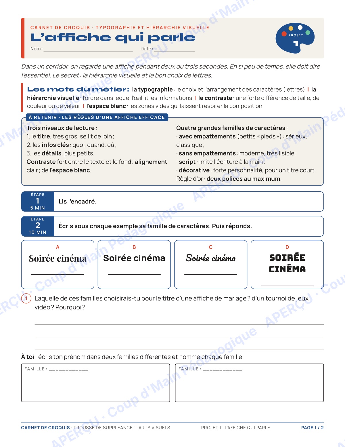 Page 1 — Arts visuels — 9e-10e année, trousse de suppléance