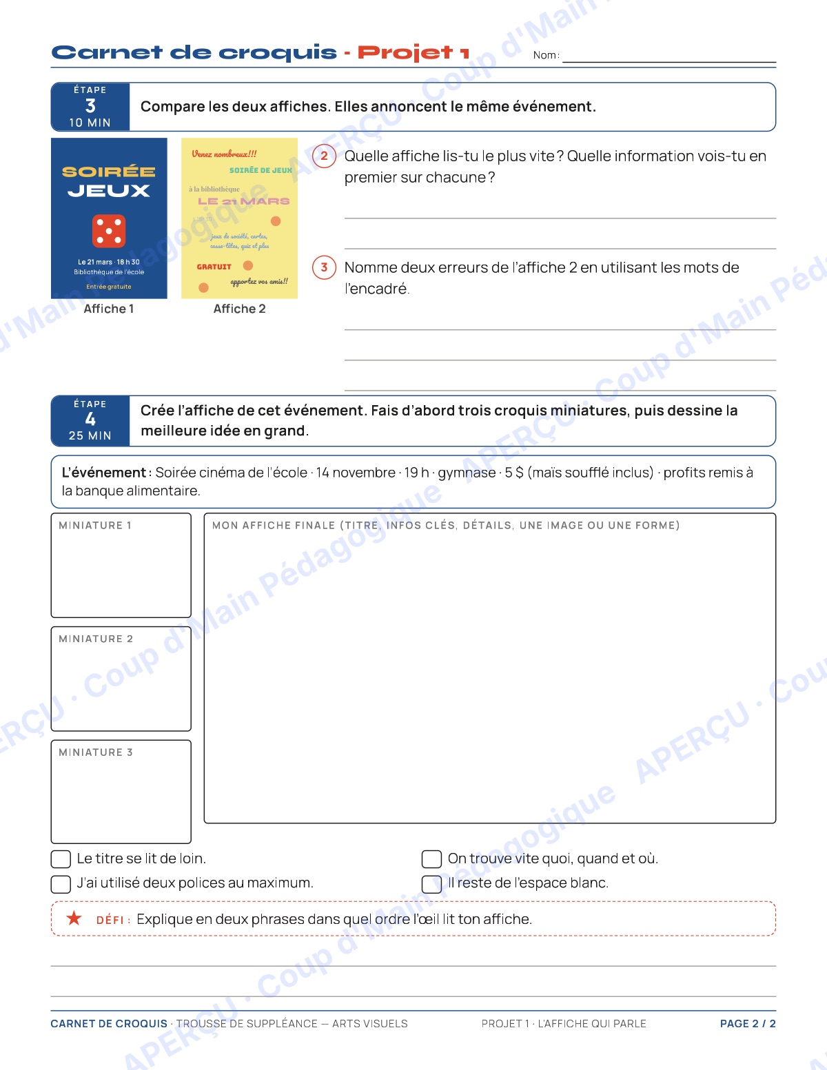 Page 2 — Arts visuels — 9e-10e année, trousse de suppléance