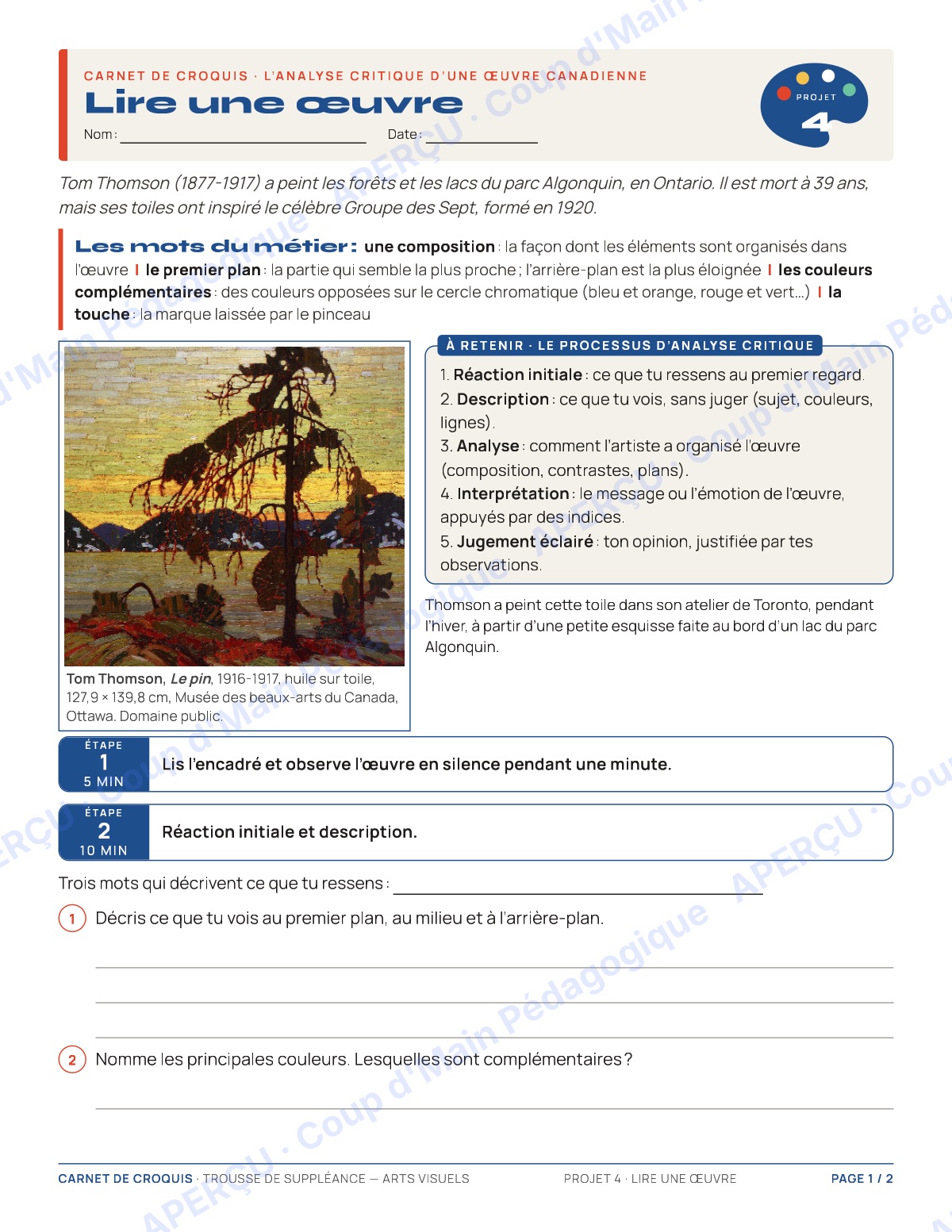 Page 7 — Arts visuels — 9e-10e année, trousse de suppléance