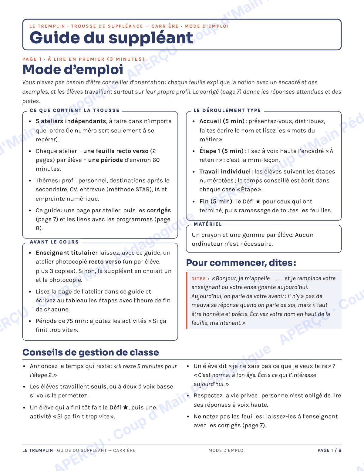 Page 1 — Carrières — 9e-10e année, trousse de suppléance