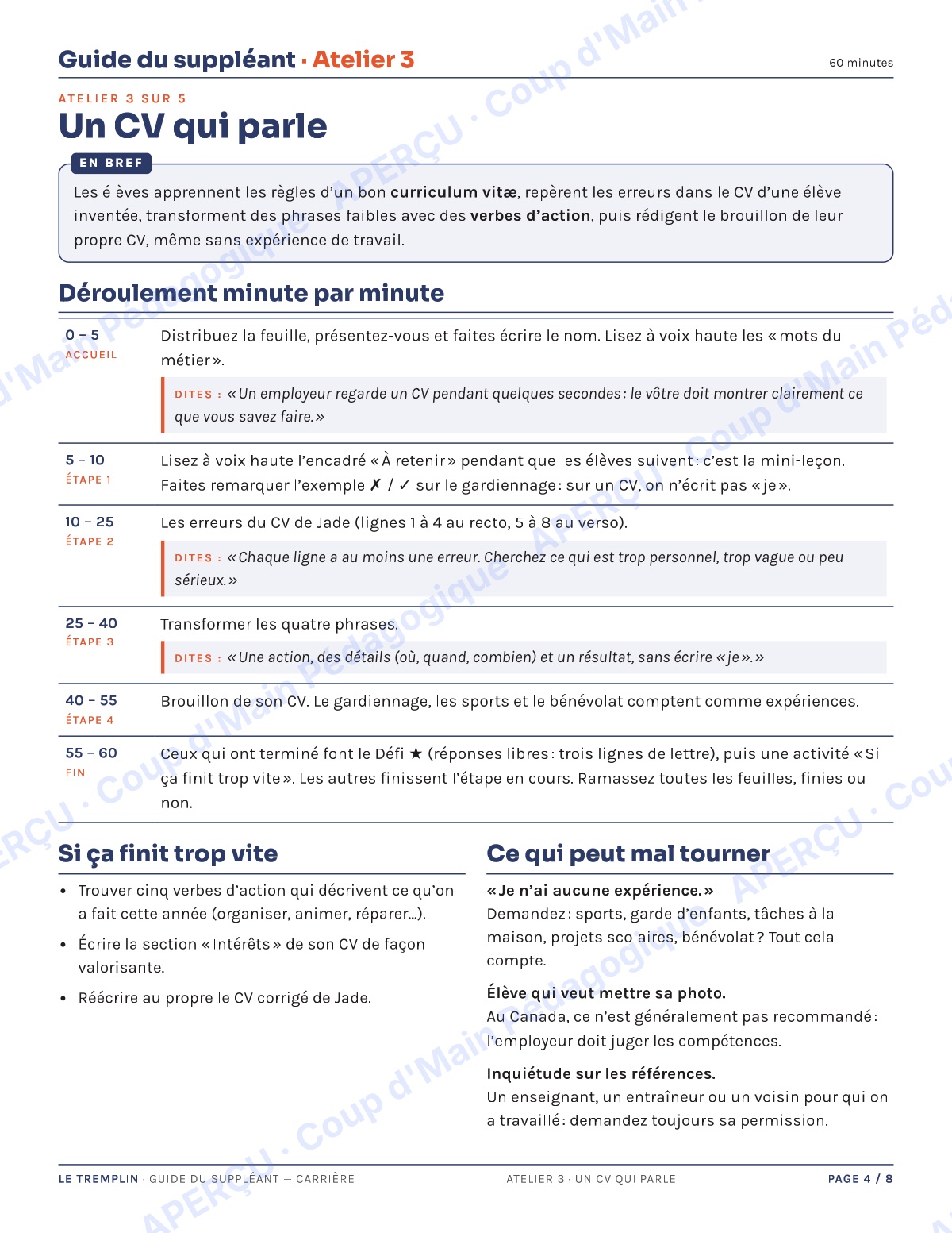 Page 4 — Carrières — 9e-10e année, trousse de suppléance