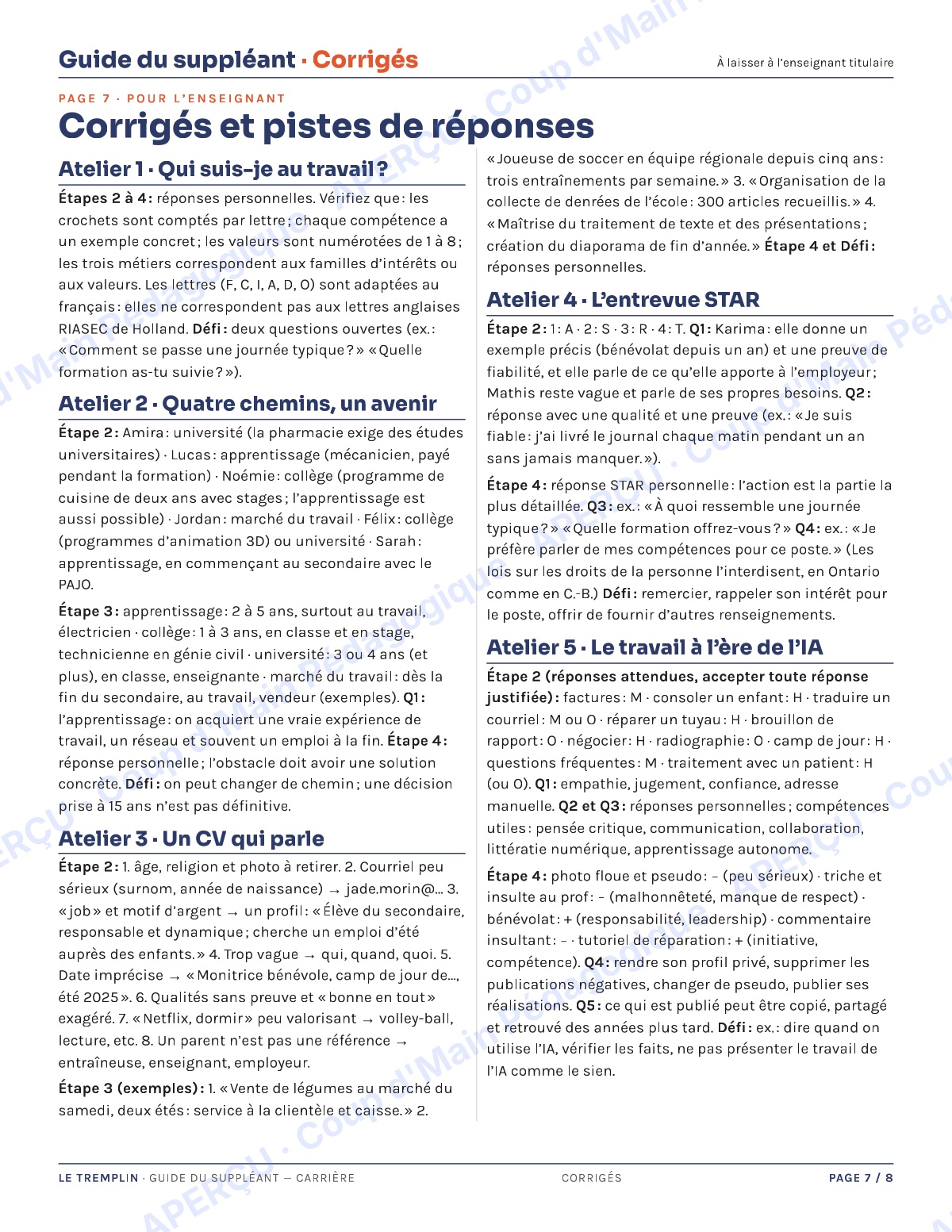 Page 7 — Carrières — 9e-10e année, trousse de suppléance