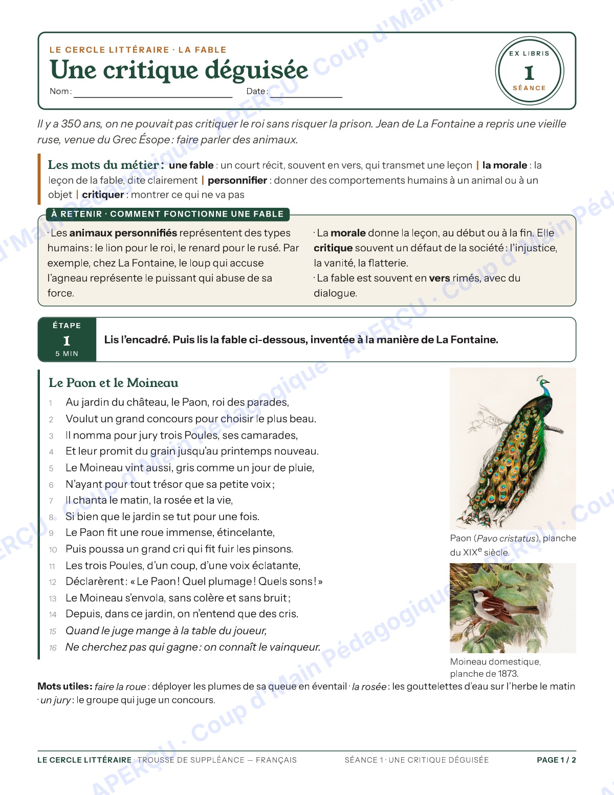 Page 1 — Le français — 9e-10e année, trousse de suppléance