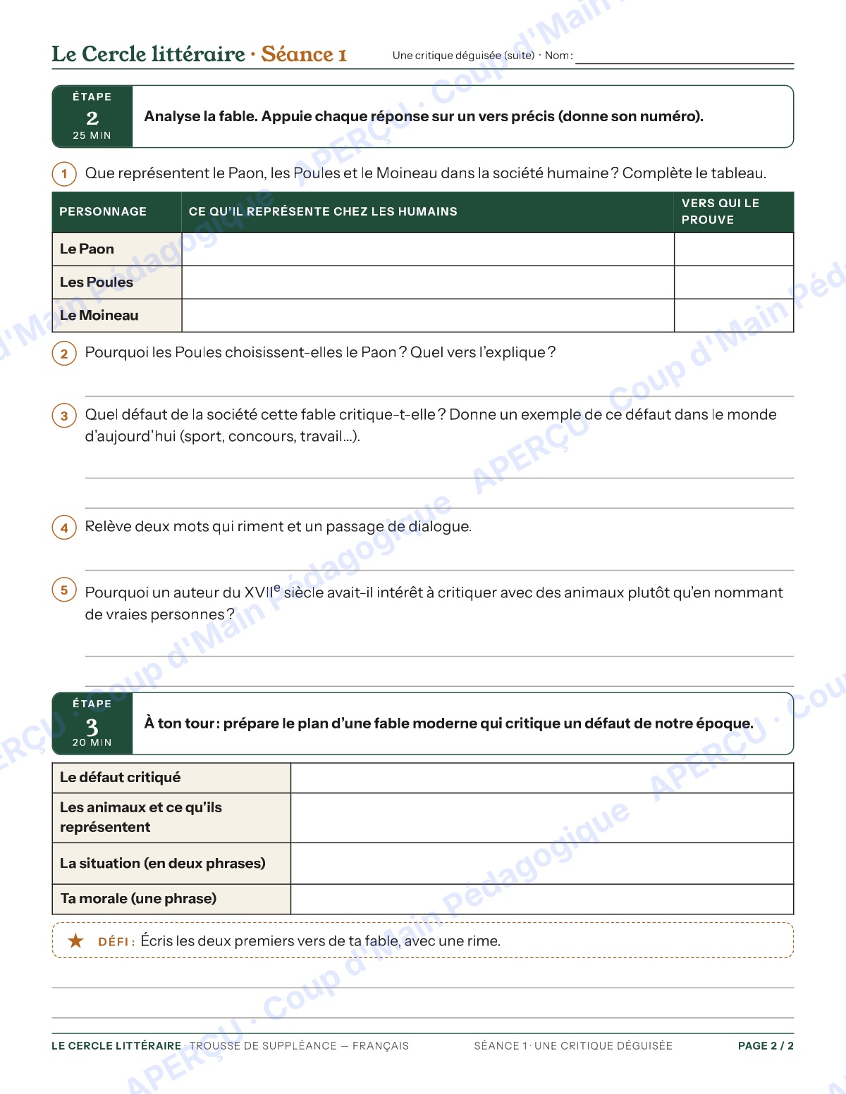 Page 2 — Le français — 9e-10e année, trousse de suppléance