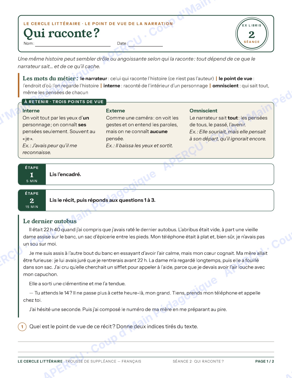 Page 3 — Le français — 9e-10e année, trousse de suppléance