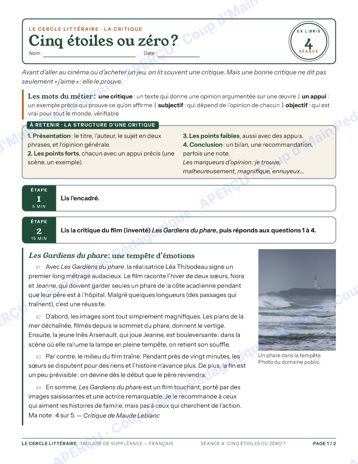 Page 7 — Le français — 9e-10e année, trousse de suppléance