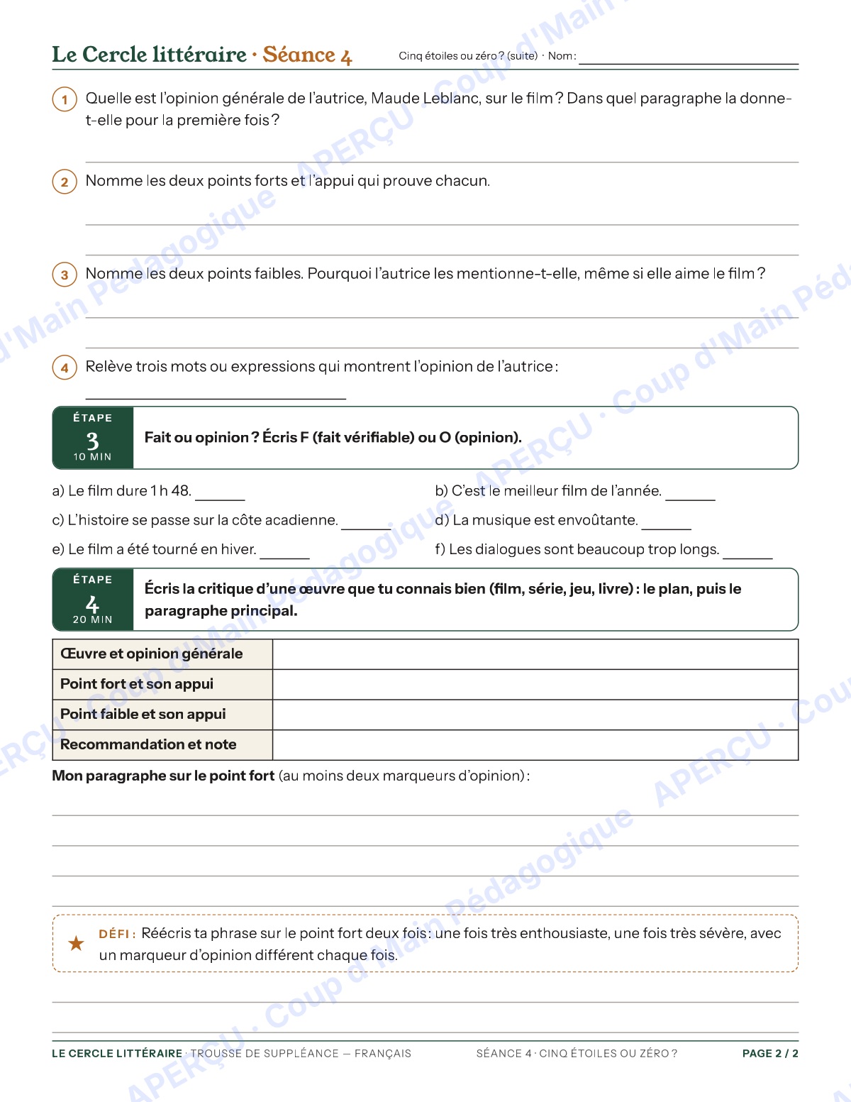 Page 8 — Le français — 9e-10e année, trousse de suppléance