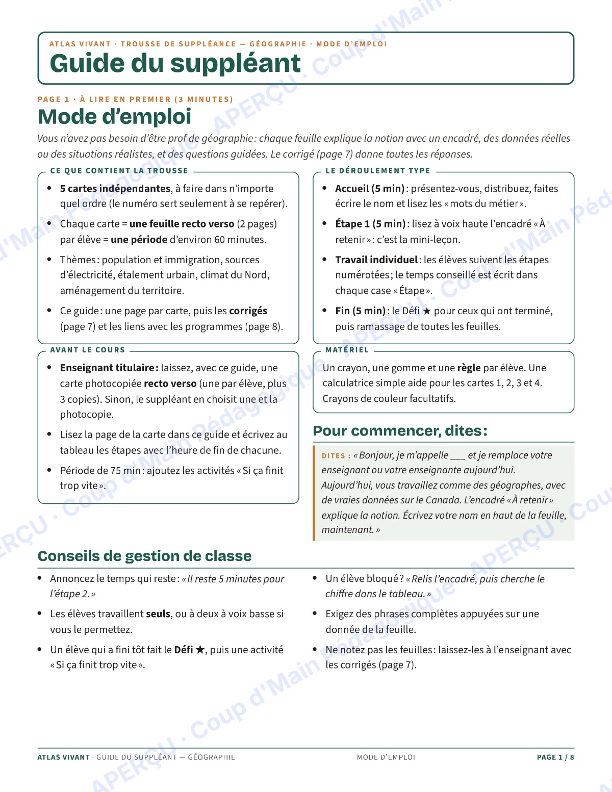 Page 1 — Géographie du Canada — 9e-10e année, suppléance