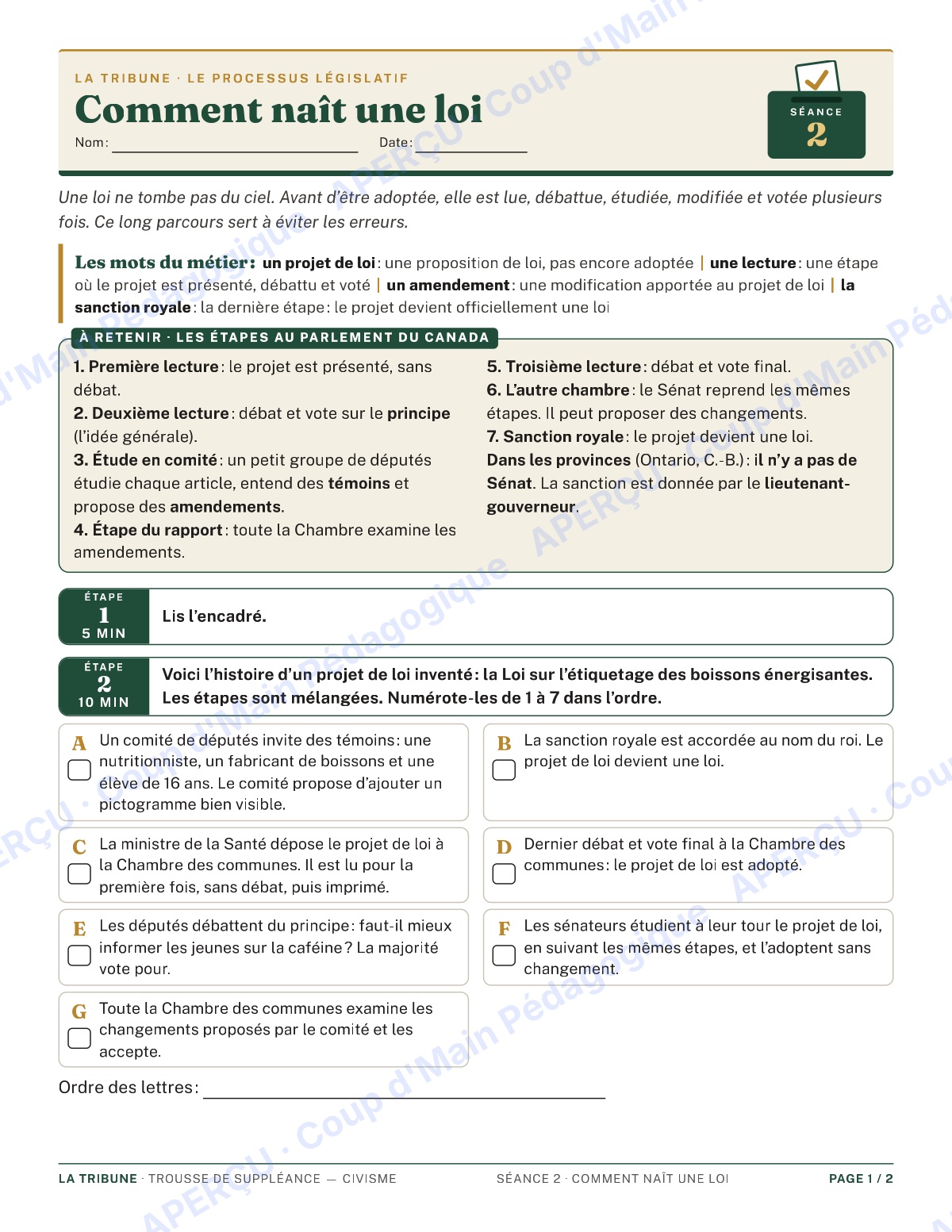 Page 3 — Le civisme — 9e-10e année, trousse de suppléance