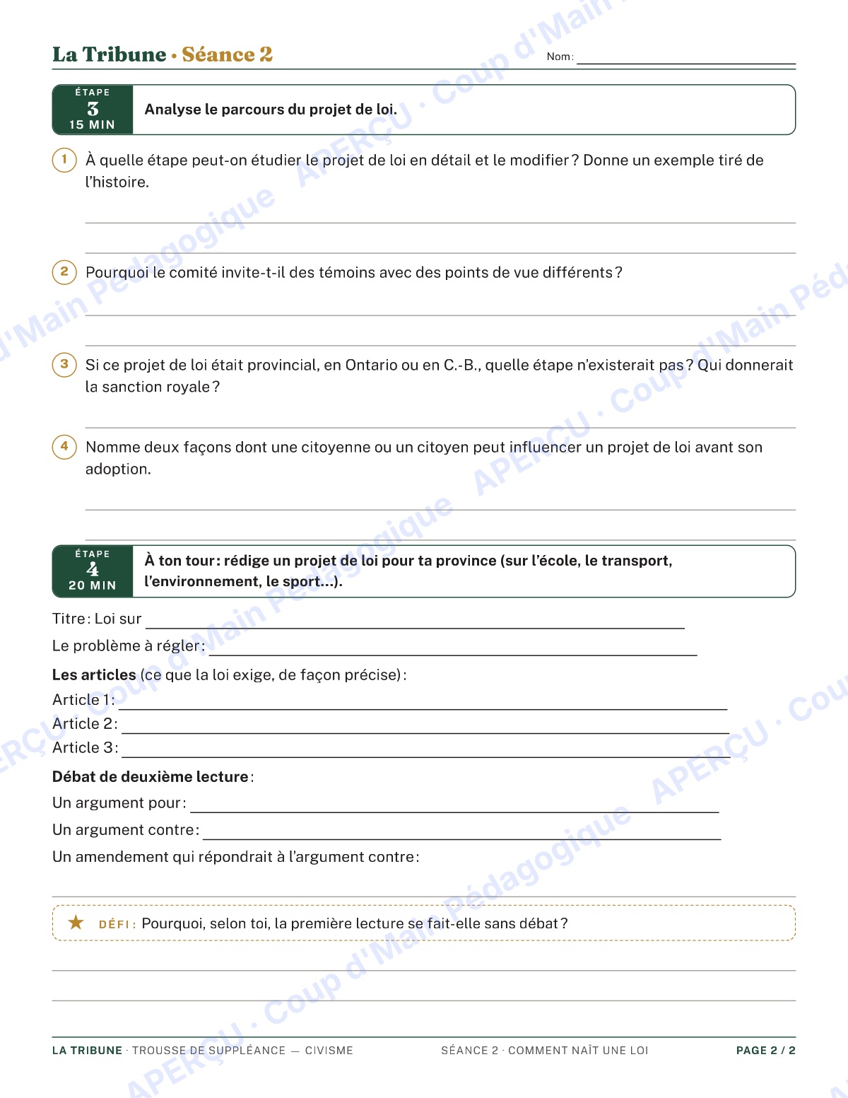 Page 4 — Le civisme — 9e-10e année, trousse de suppléance
