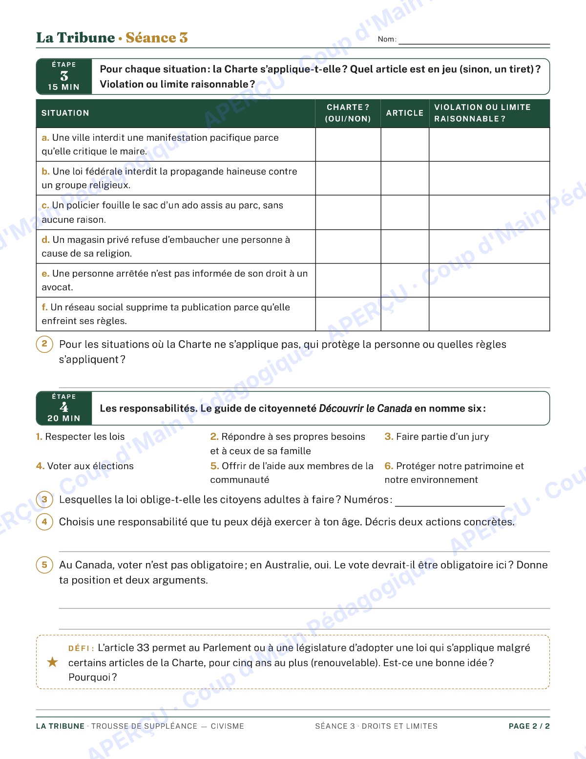 Page 6 — Le civisme — 9e-10e année, trousse de suppléance