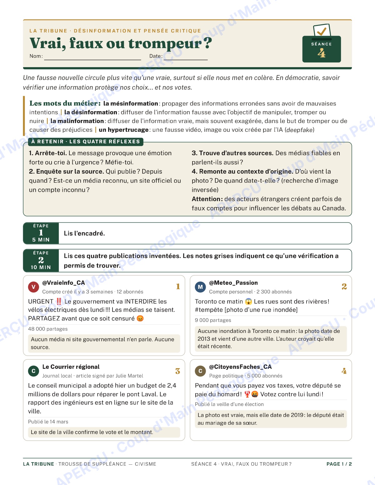 Page 7 — Le civisme — 9e-10e année, trousse de suppléance