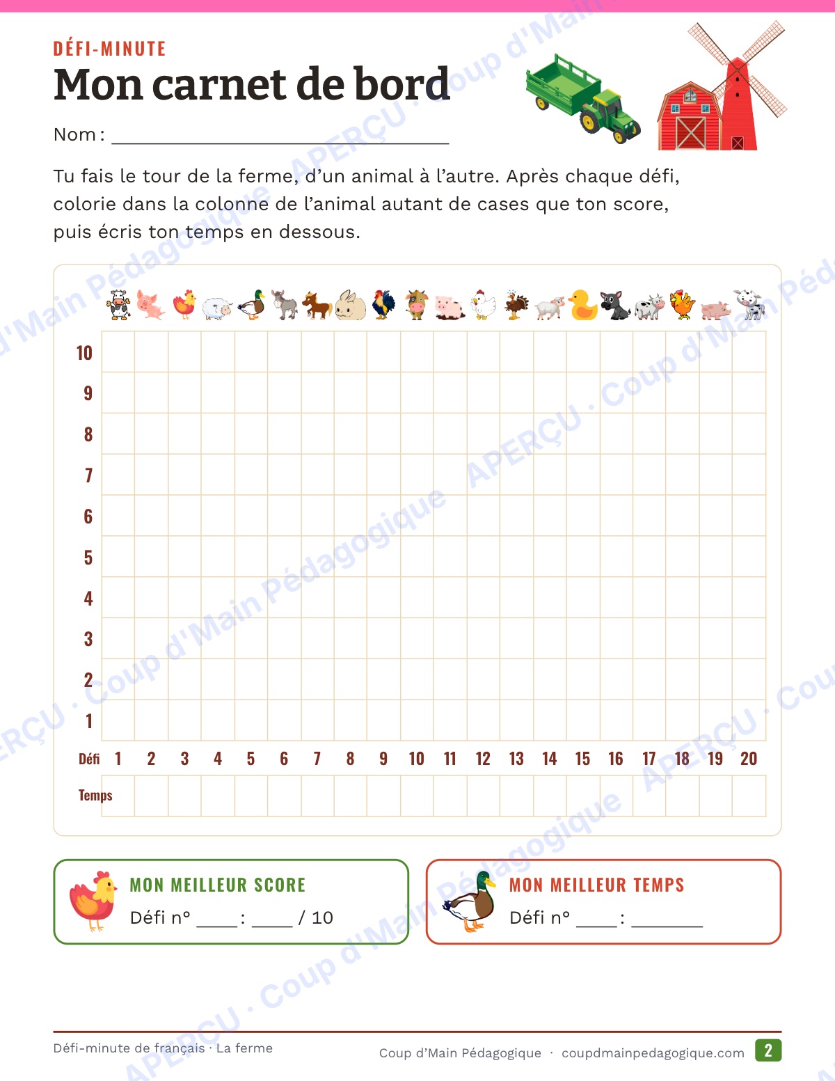 Page 2 — Défi-minute de français — 4e année, la ferme