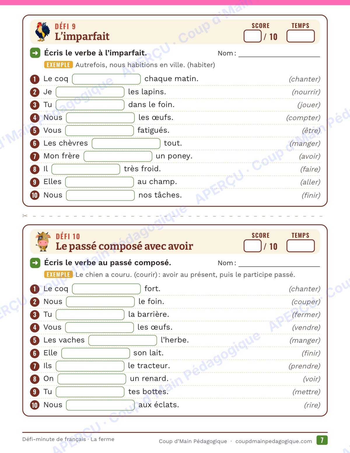 Page 7 — Défi-minute de français — 4e année, la ferme
