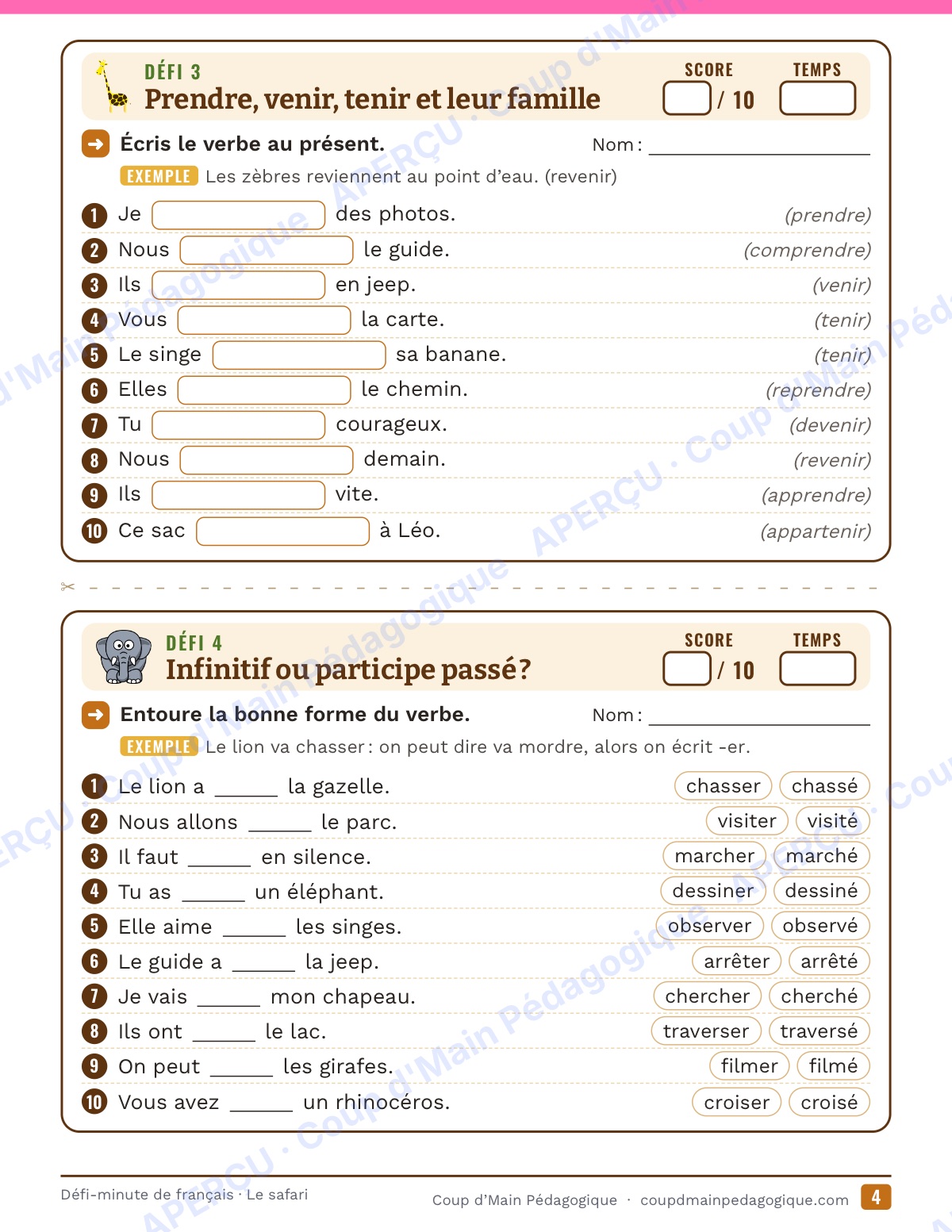 Page 4 — Défi-minute de français — 5e année, le safari
