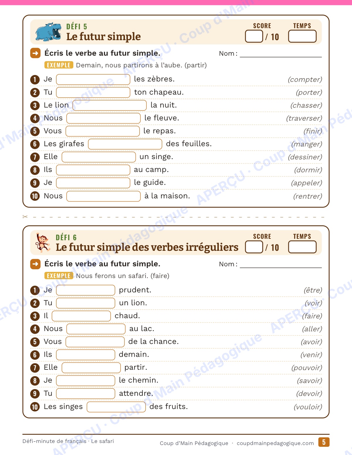 Page 5 — Défi-minute de français — 5e année, le safari