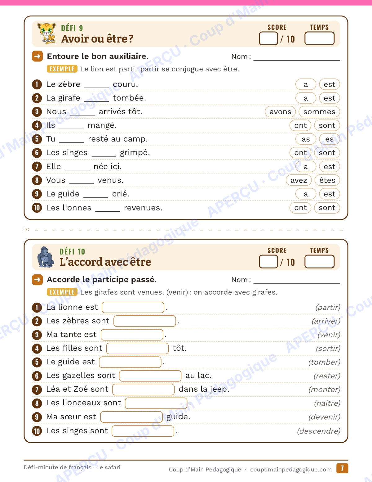 Page 7 — Défi-minute de français — 5e année, le safari