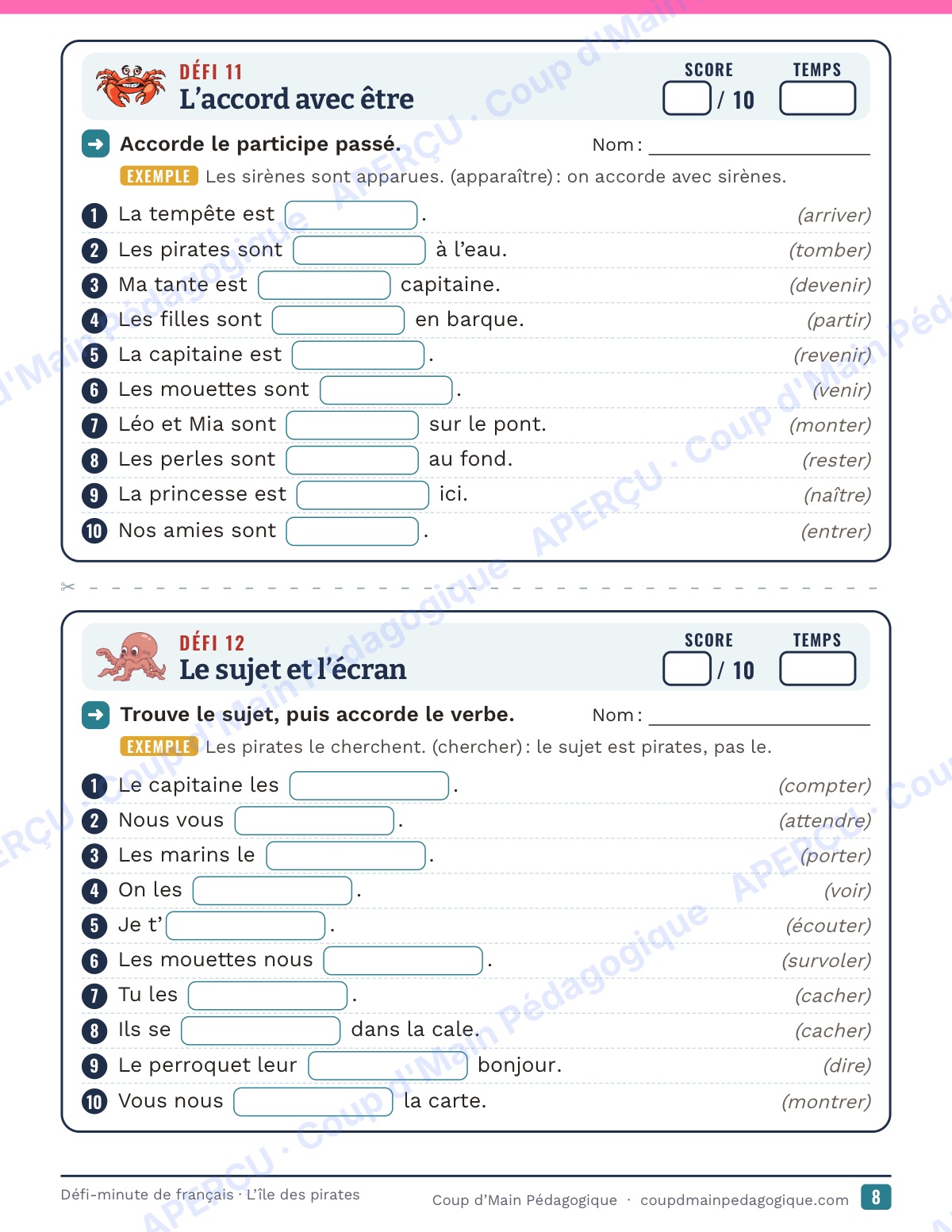 Page 8 — Défi-minute de français — 6e, l'île des pirates