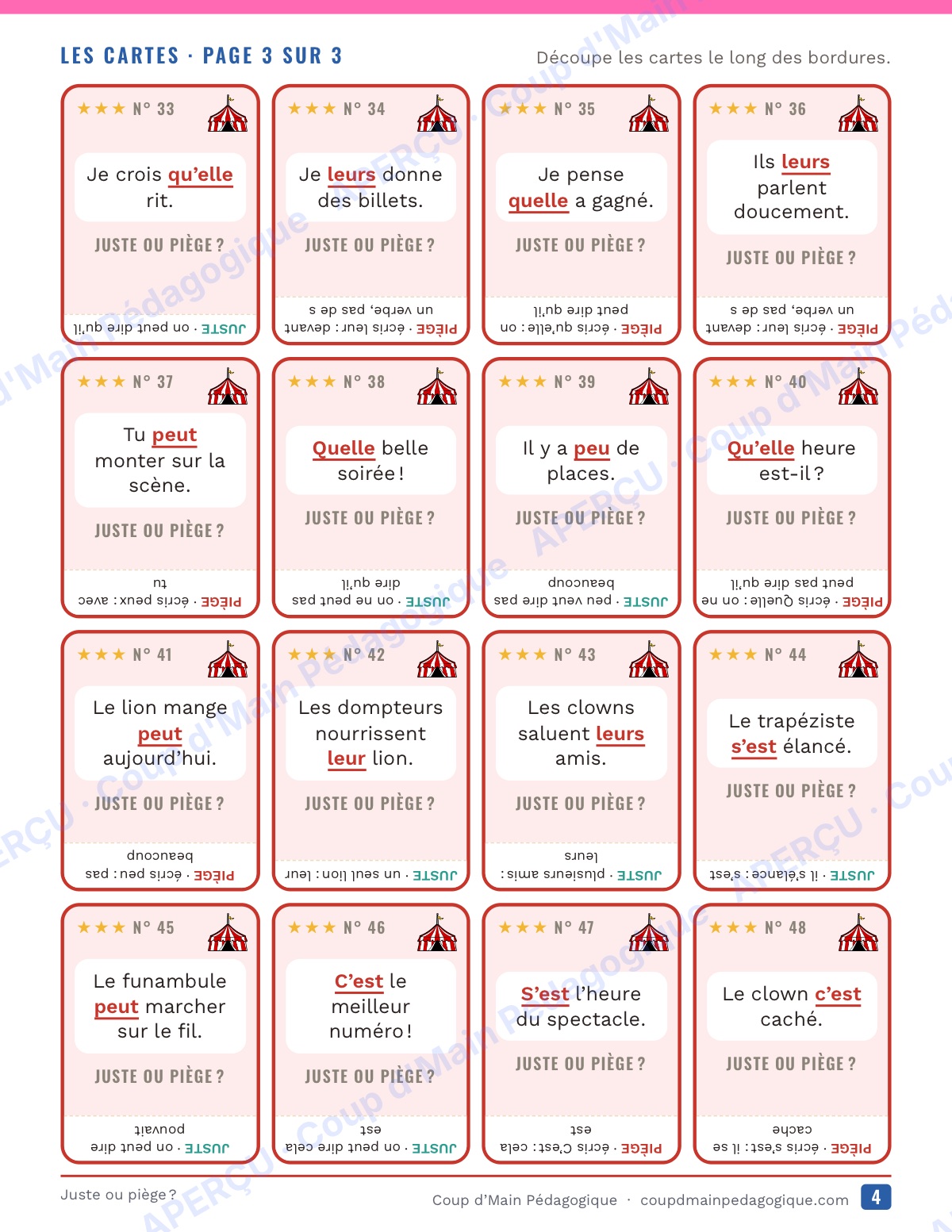 Page 4 — Les homophones grammaticaux — 4e-6e année, jeu de cartes, Ontario
