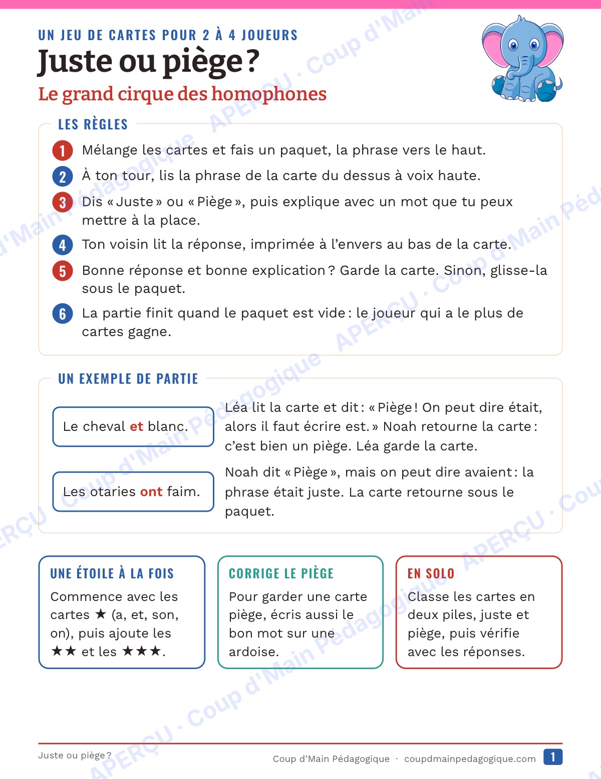 Page 1 — Homophones grammaticaux — 4e-6e, jeu de cartes