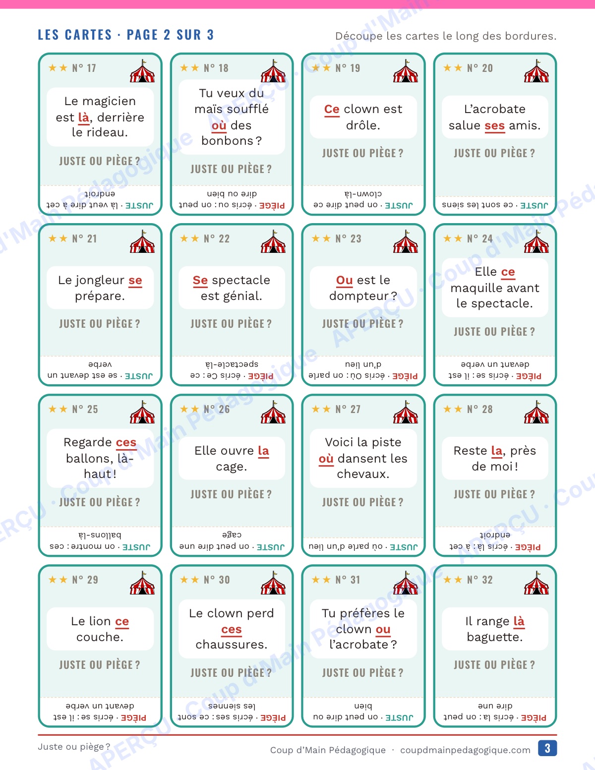 Page 3 — Homophones grammaticaux — 4e-6e, jeu de cartes
