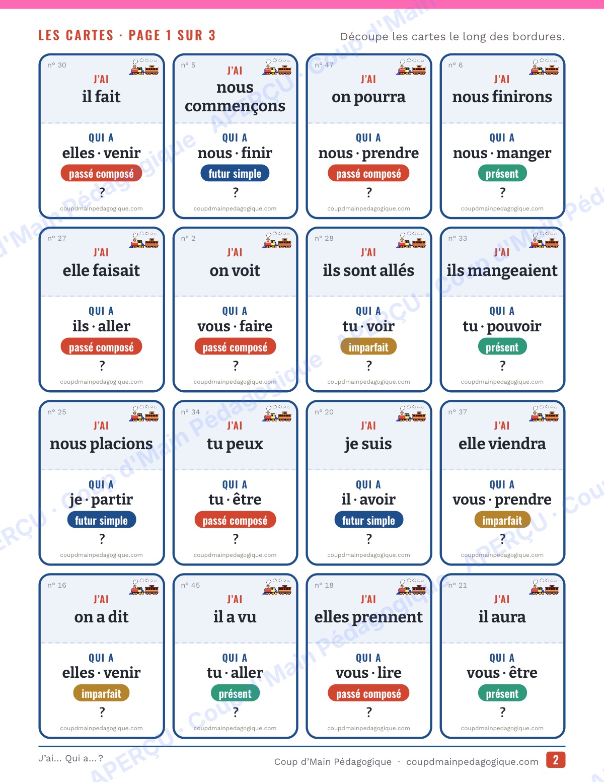 Page 2 — La conjugaison — 4e-6e, jeu « J'ai… Qui a… ? »