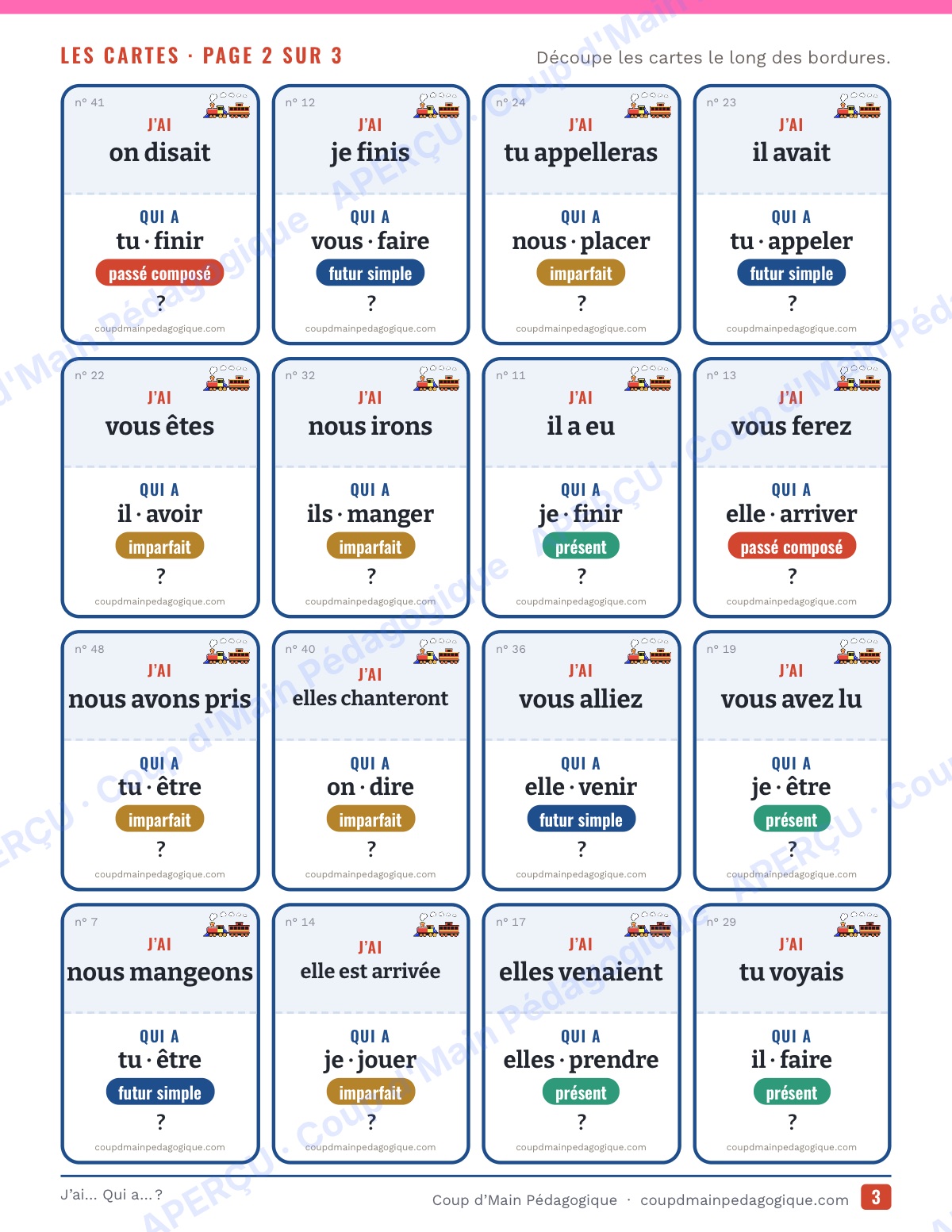 Page 3 — La conjugaison — 4e-6e, jeu « J'ai… Qui a… ? »
