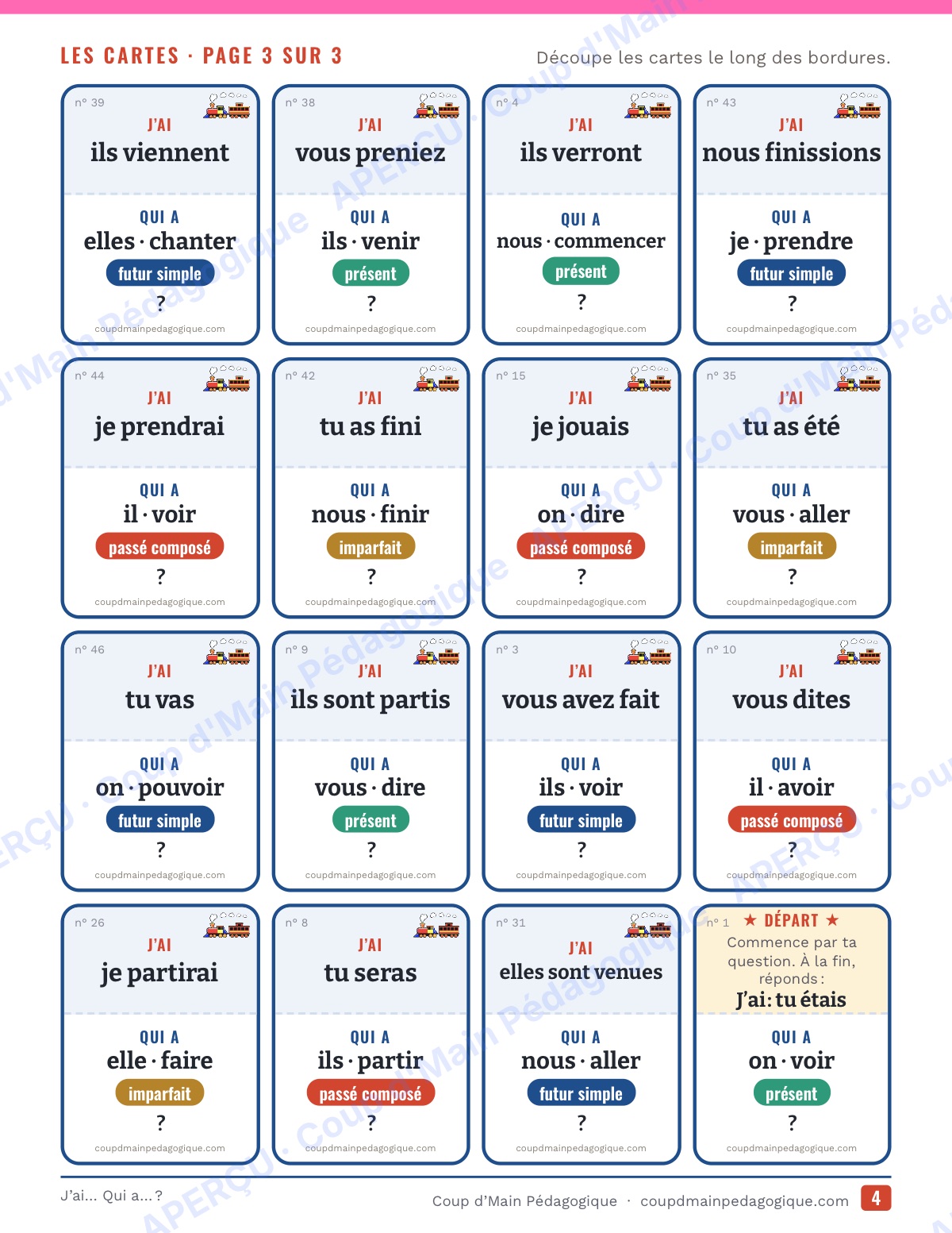 Page 4 — La conjugaison — 4e-6e, jeu « J'ai… Qui a… ? »
