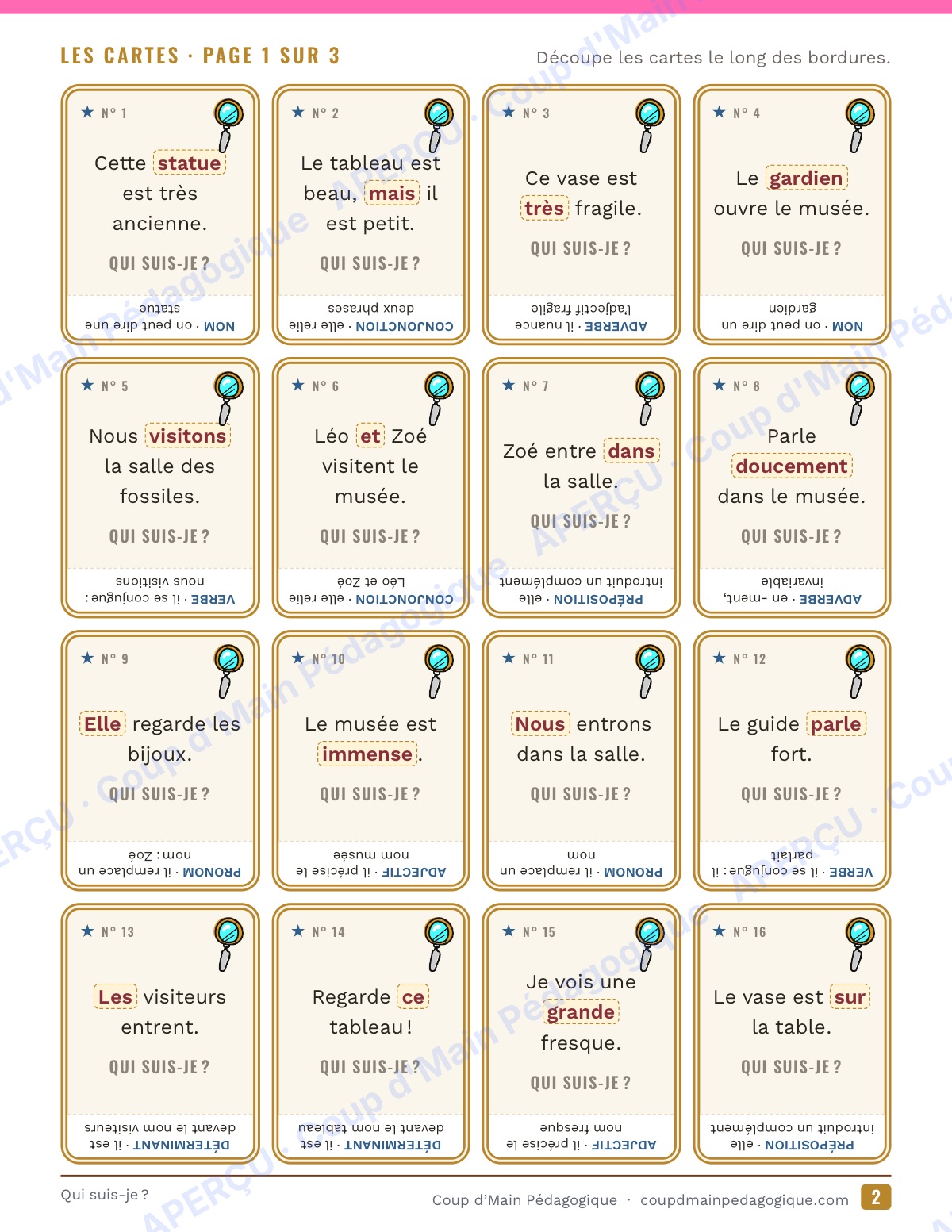 Page 2 — Les classes de mots — 4e-6e année, jeu de cartes, Ontario