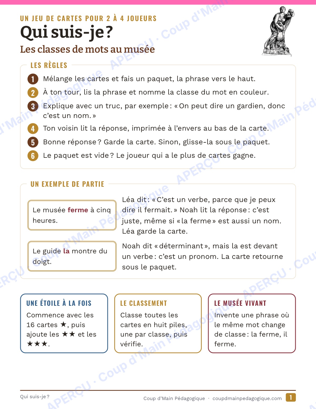 Page 1 — Les classes de mots — 4e-6e, jeu « Qui suis-je ? »