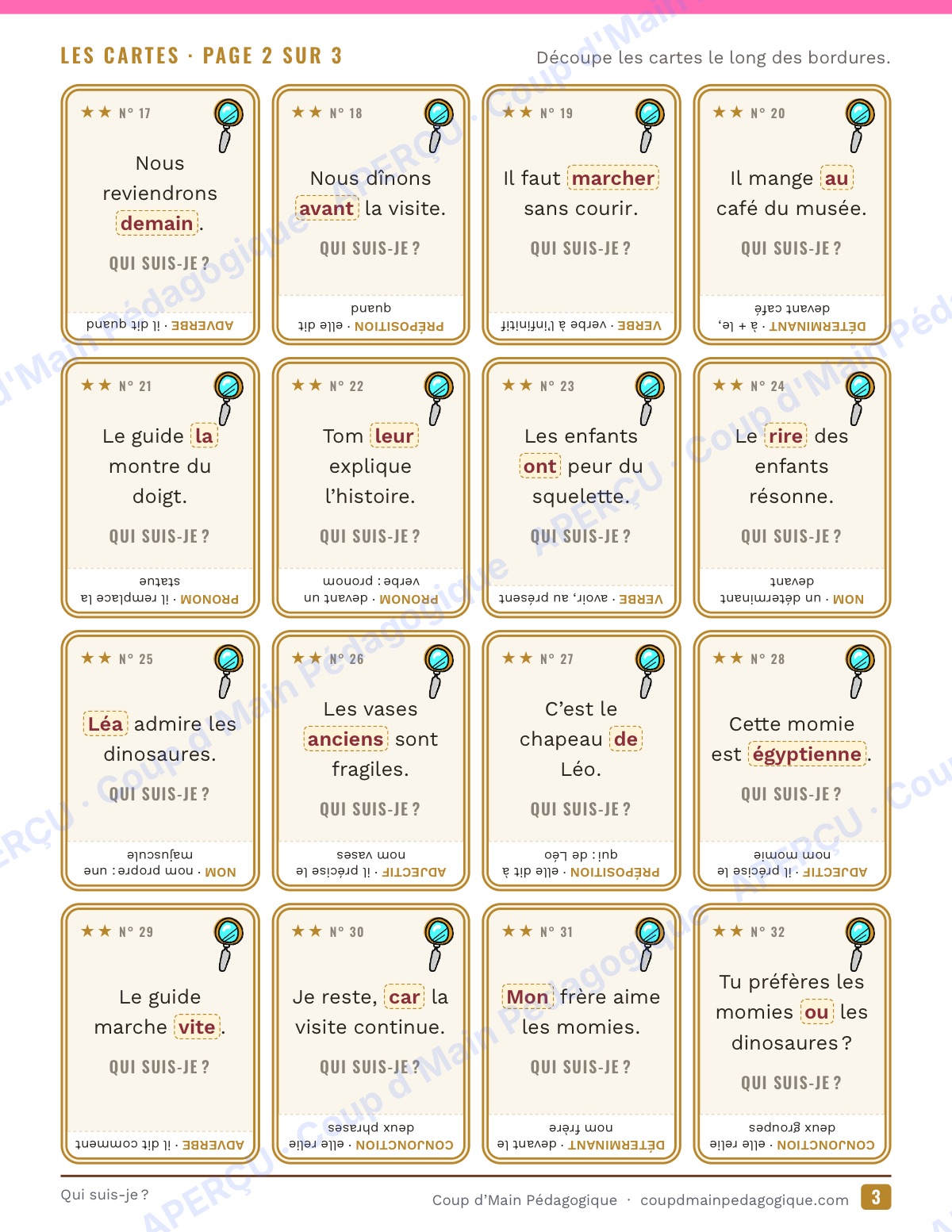 Page 3 — Les classes de mots — 4e-6e, jeu « Qui suis-je ? »