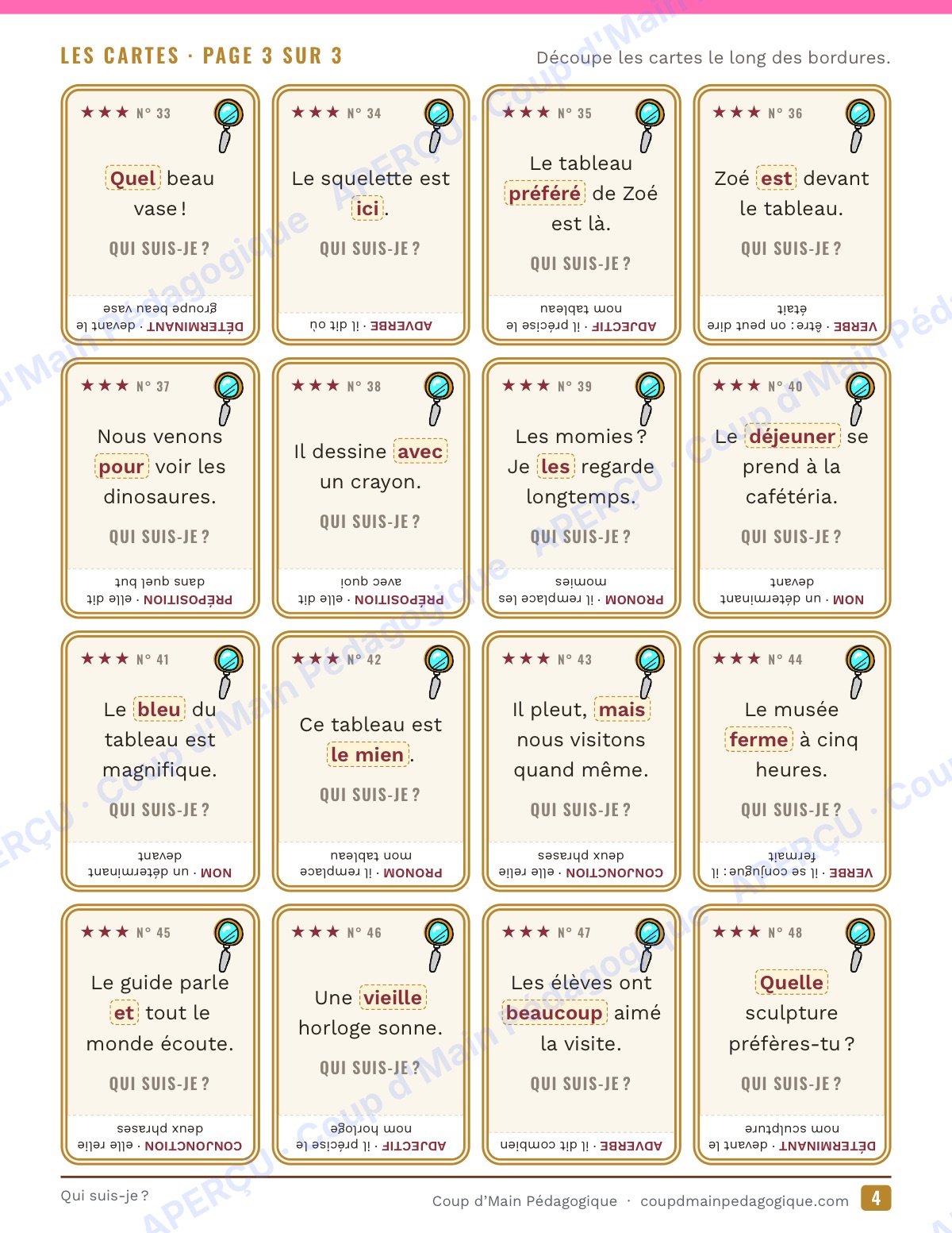 Page 4 — Les classes de mots — 4e-6e, jeu « Qui suis-je ? »