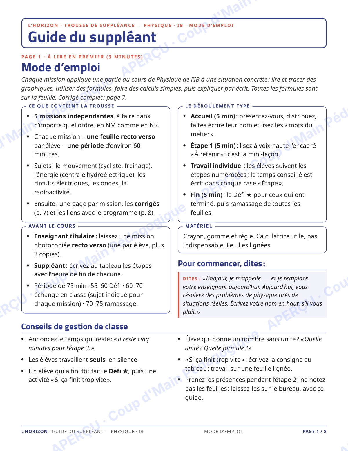 Page 1 — Physique IB — 11e-12e, trousse de suppléance