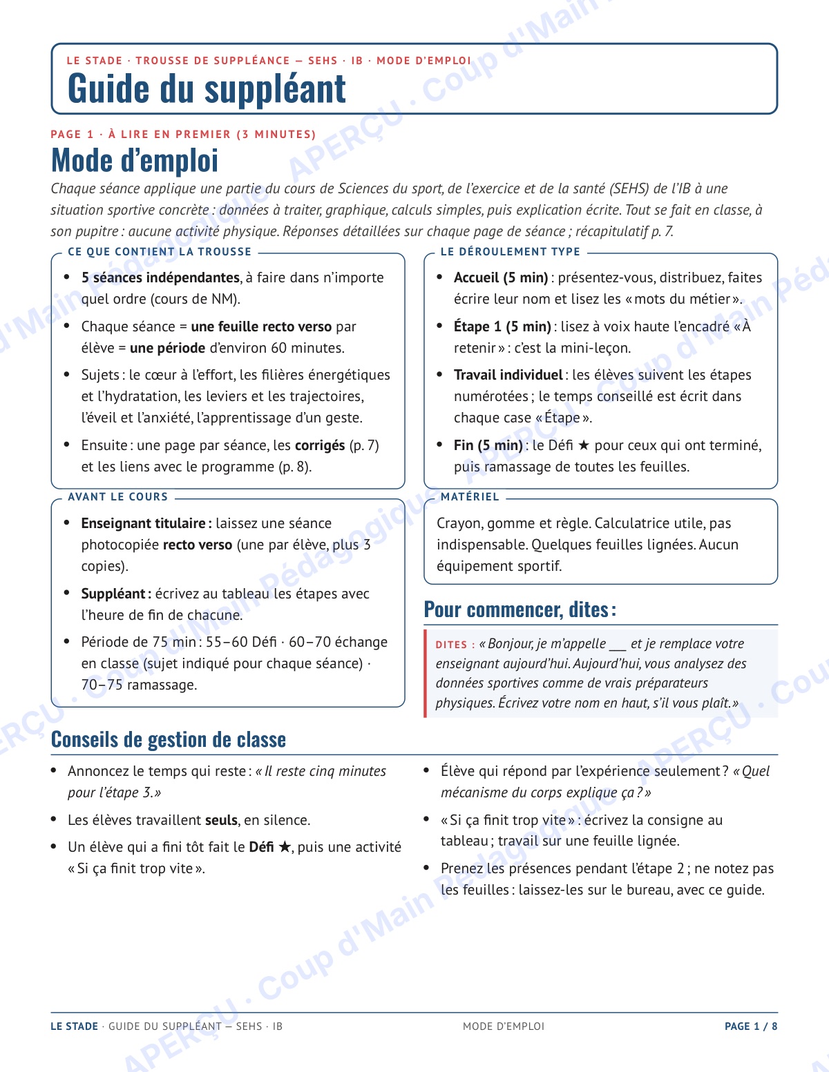 Page 1 — Sciences du sport IB (SEHS) — 11e-12e, suppléance
