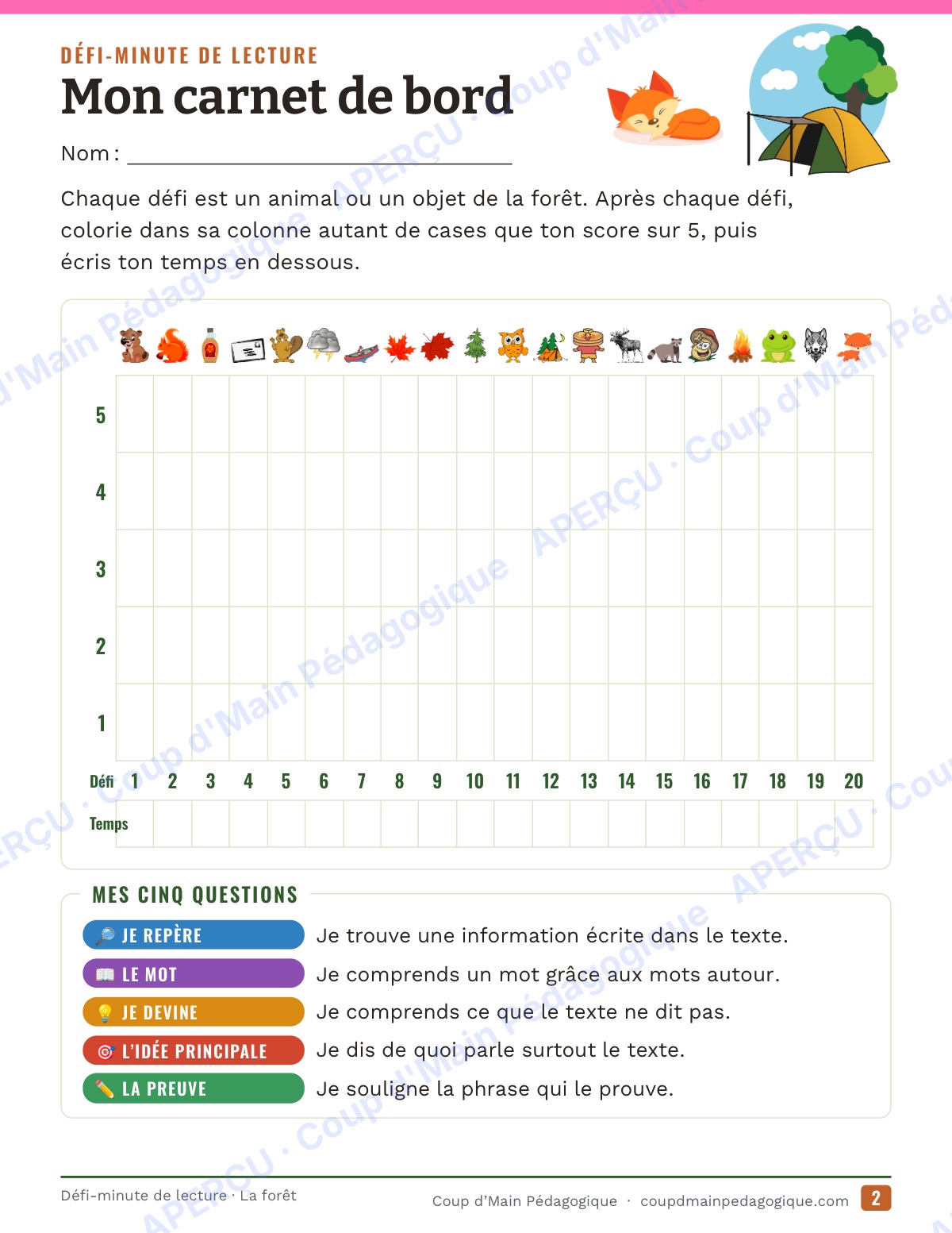 Page 2 — Défi-minute de lecture — 4e année, la forêt