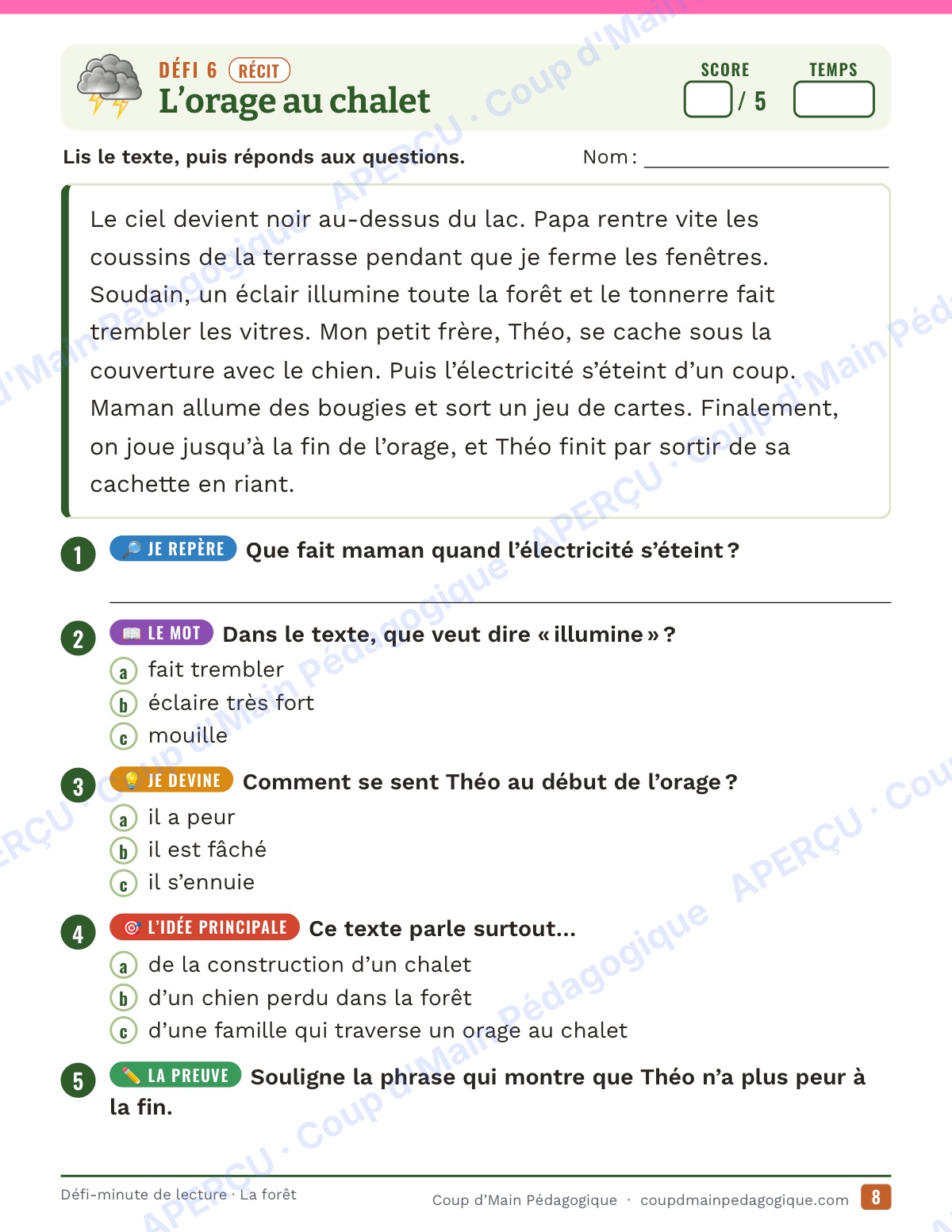 Page 8 — Défi-minute de lecture — 4e année, la forêt