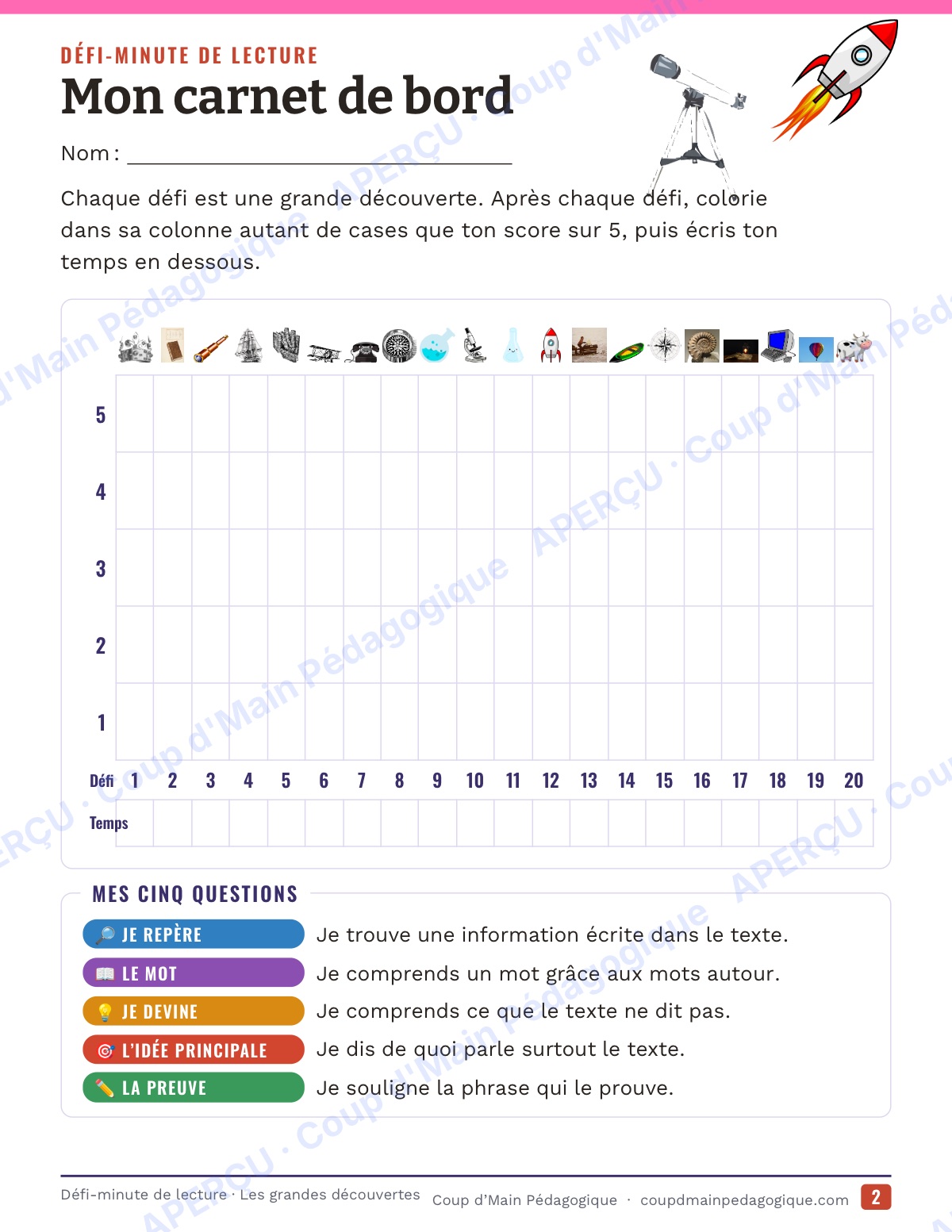 Page 2 — Défi-minute de lecture — 6e, grandes découvertes