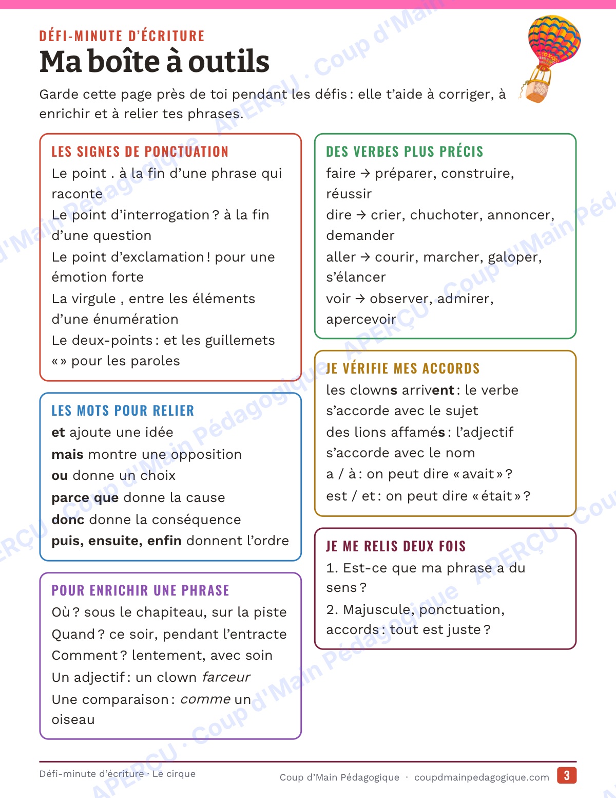 Page 3 — Défi-minute d'écriture — 4e année, le cirque